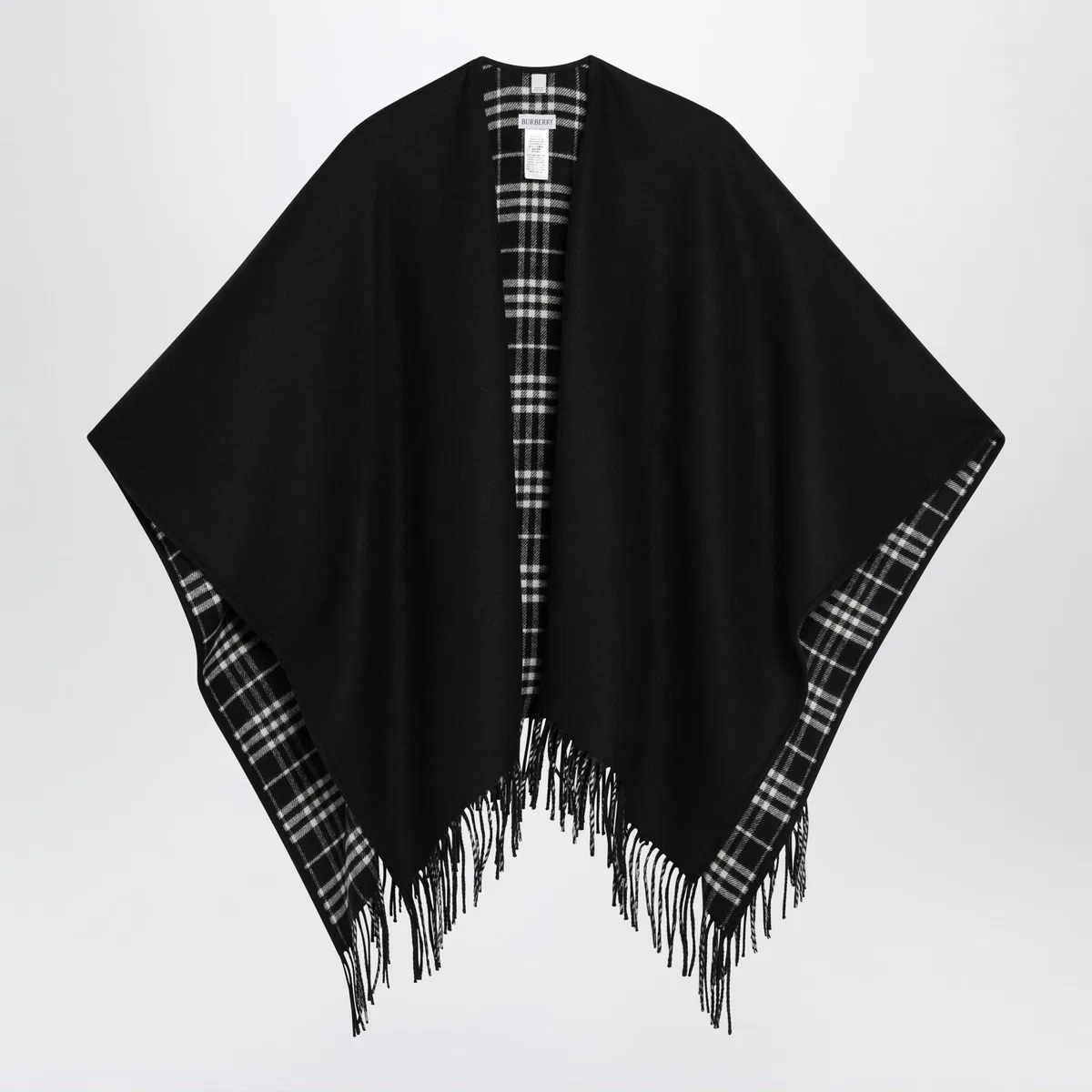 Burberry Reversible Wool Check Cape With Fringes 