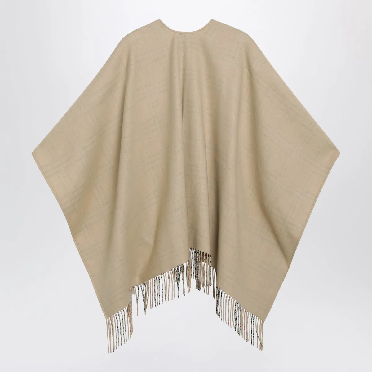 Burberry Reversible Wool Check Cape With Fringes