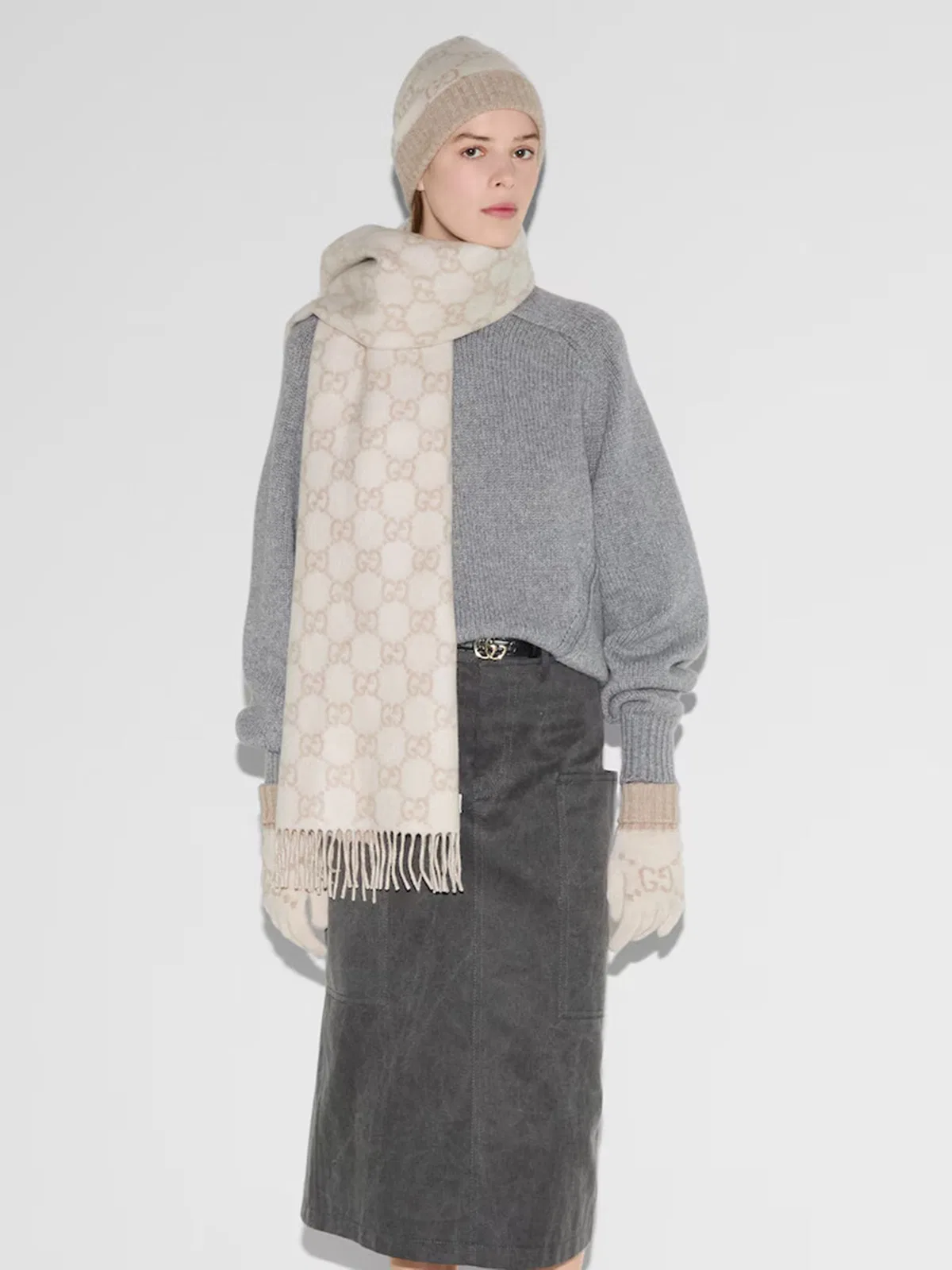 Gucci Embroidered Cashmere Reversible Scarf