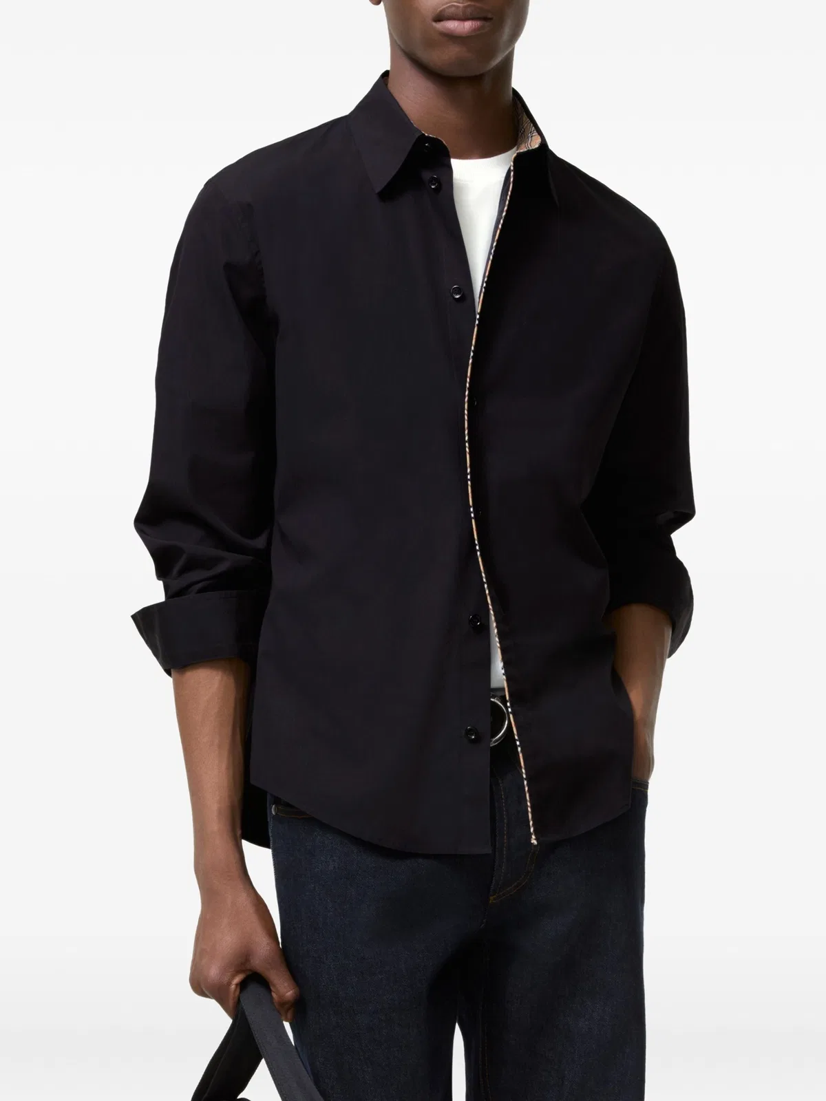 Burberry Classic-Fit Check Piping Cotton Poplin S