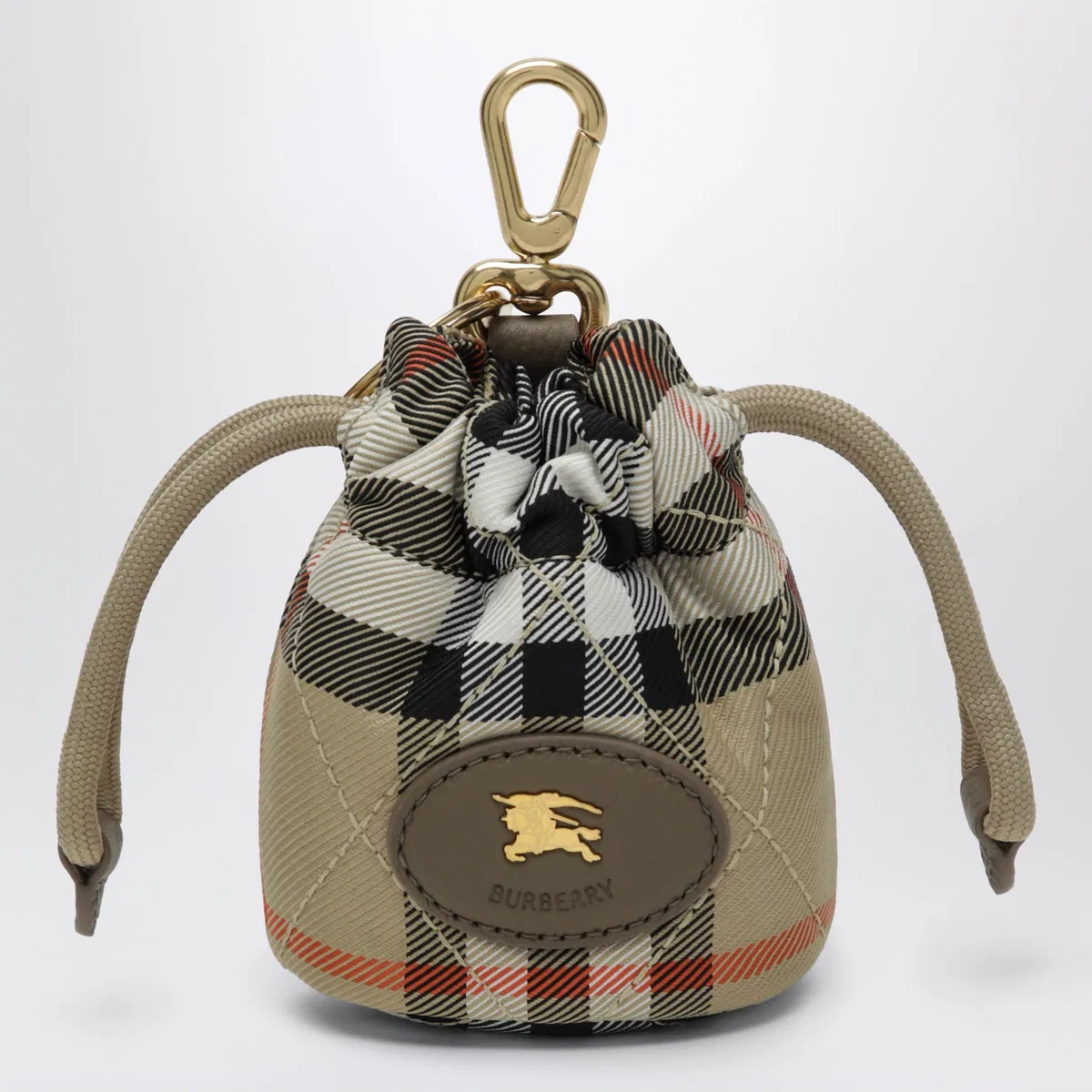 Burberry Horseshoe Bag Charm In Sand Check