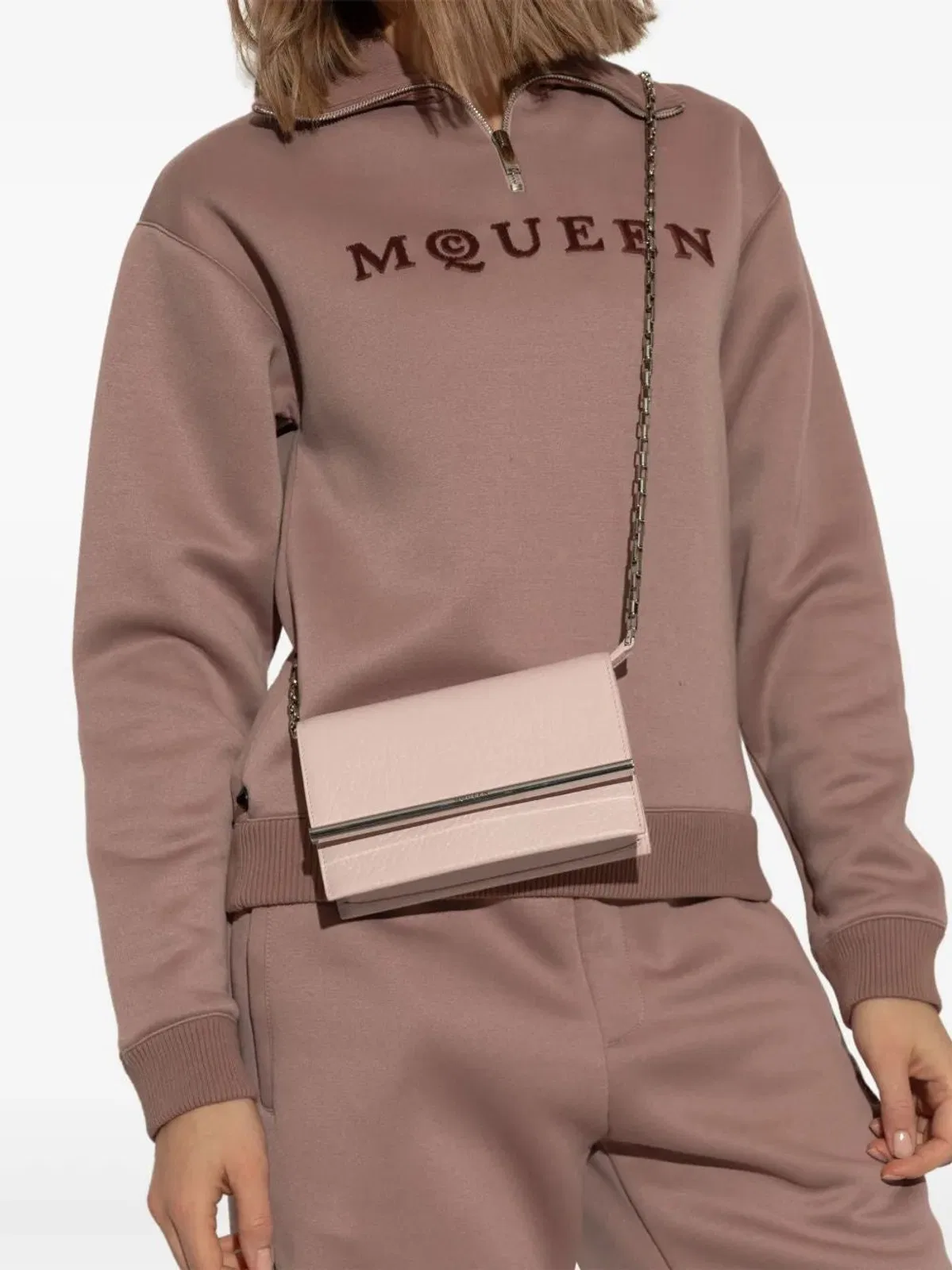 Alexander Mcqueen Pink Leather Mini Cross-Bar Clutch