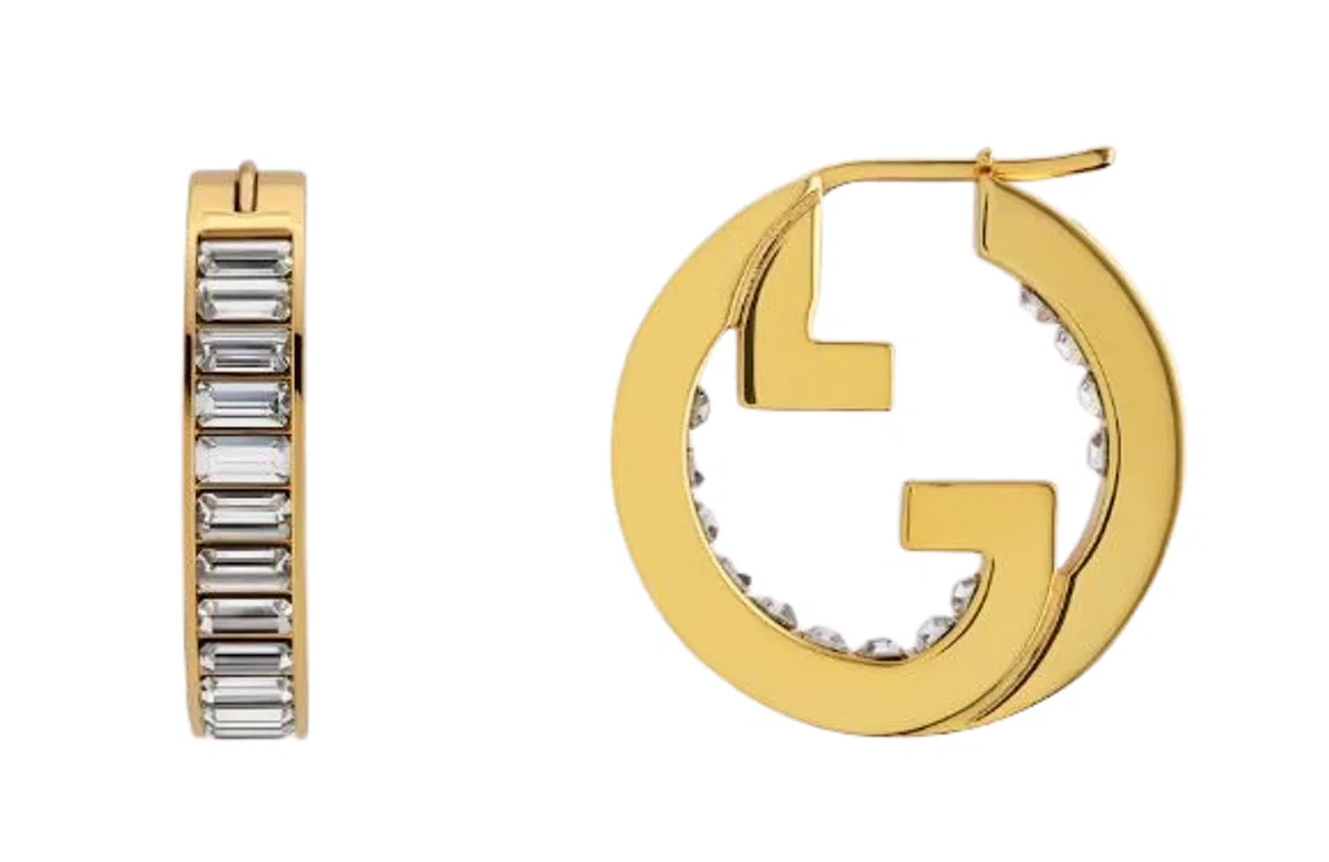 Gucci Gold Hoop Earrings With Crystals