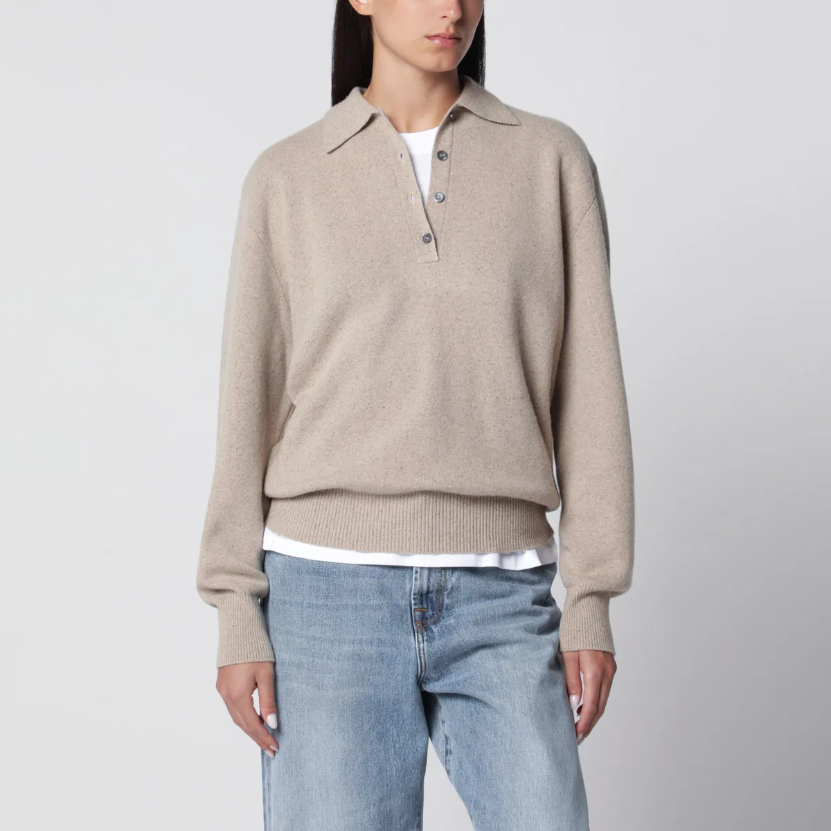 Róhe Stone Mélange Wool And Cashmere Polo Shi