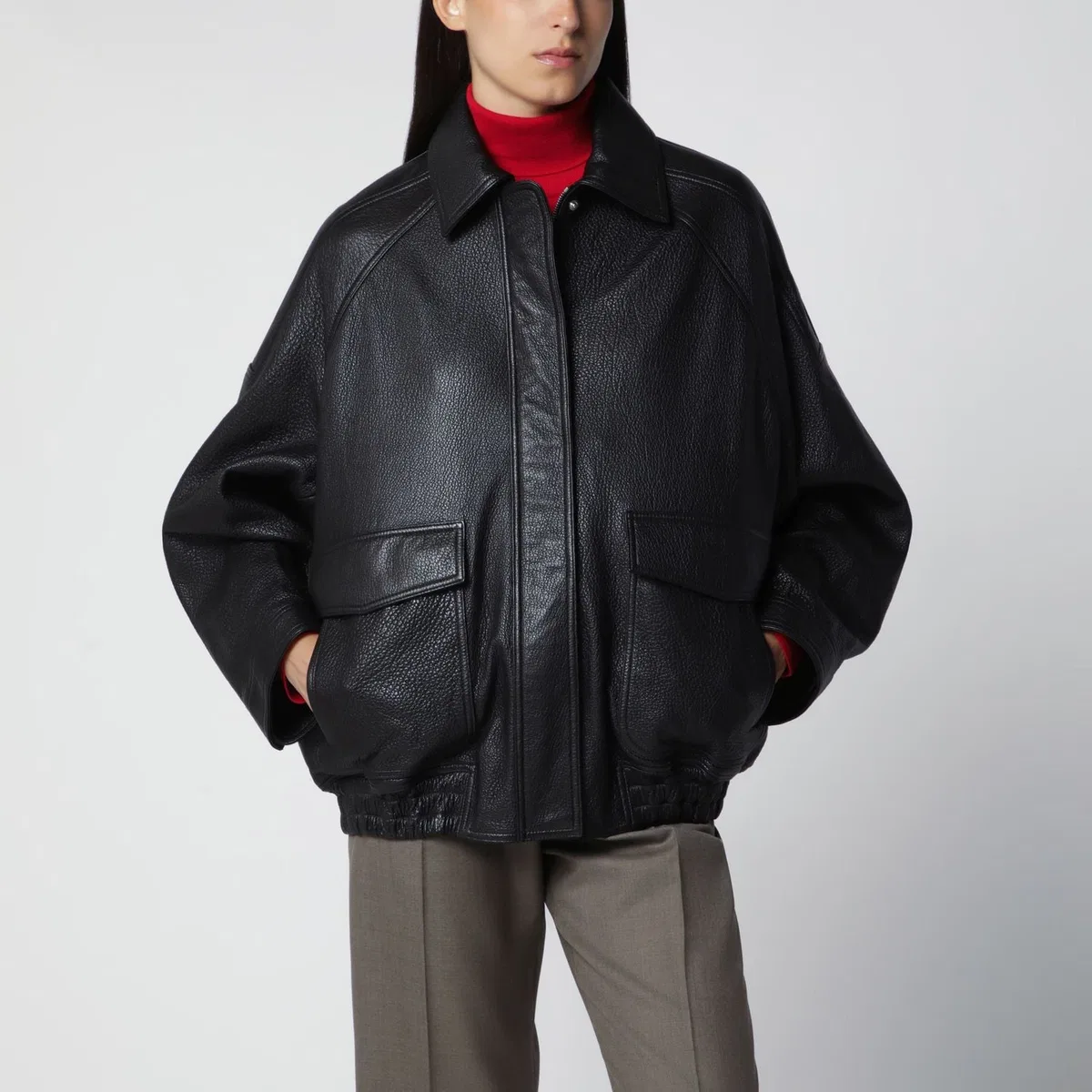 Róhe Black Grained Leather Jacket