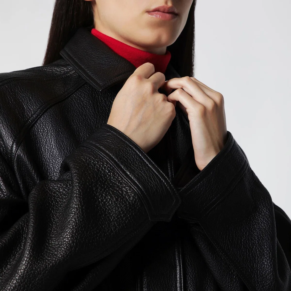Róhe Black Grained Leather Jacket