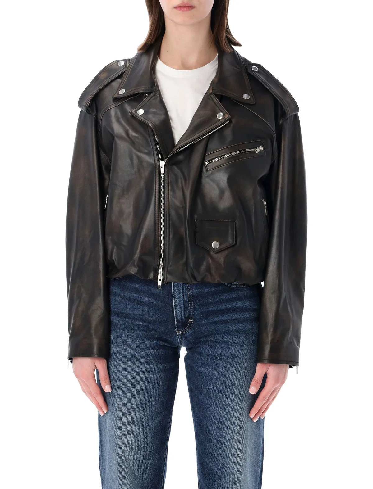 Sword Elastic Hem Leather Jacket