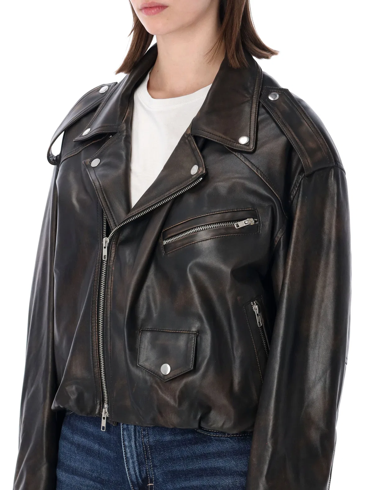 Sword Elastic Hem Leather Jacket