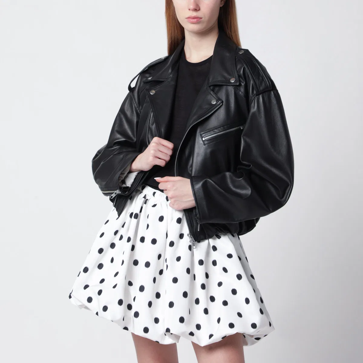 Sword 6644 Black Balloon Leather Bomber Jacket