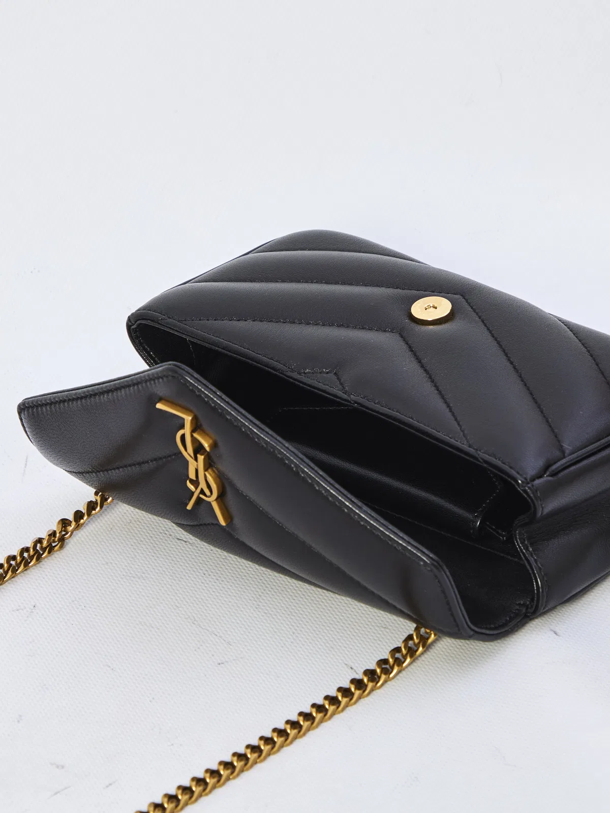 Saint Laurent Black Leather Mini Loulou Crossbody Bag