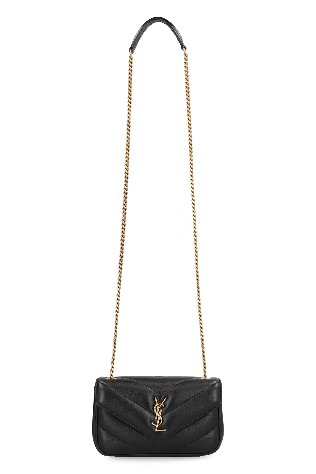 Saint Laurent Black Leather Mini Loulou Crossbody Bag