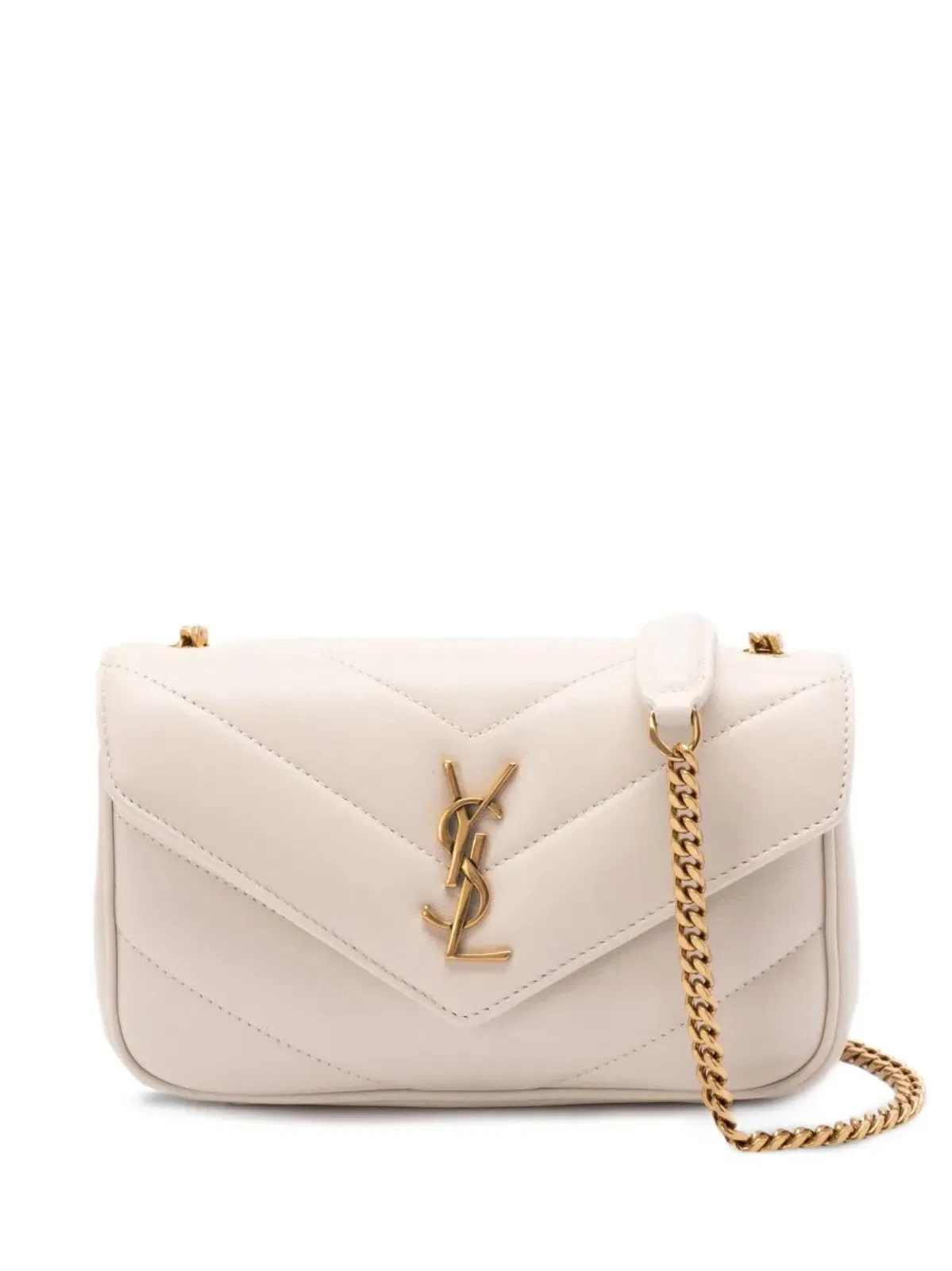 Saint Laurent Ivory Leather Mini Loulou Crossbody Bag
