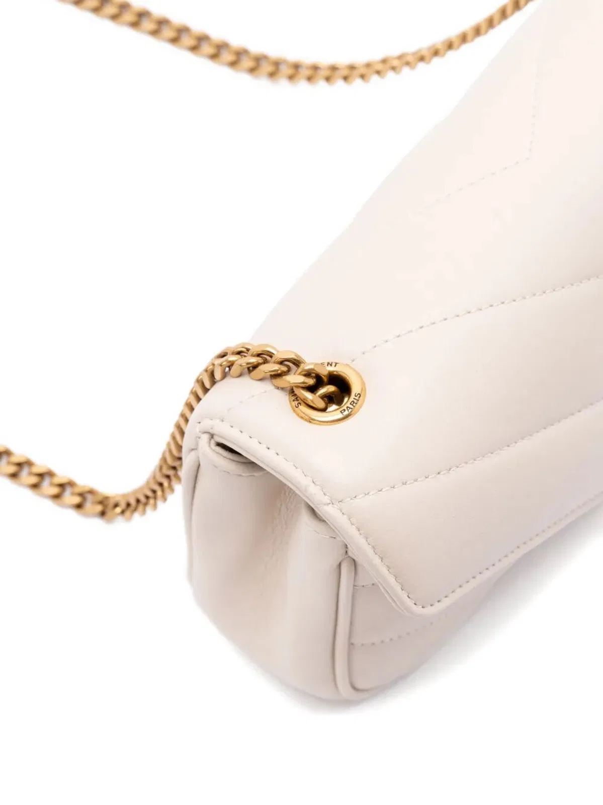Saint Laurent Ivory Leather Mini Loulou Crossbody Bag
