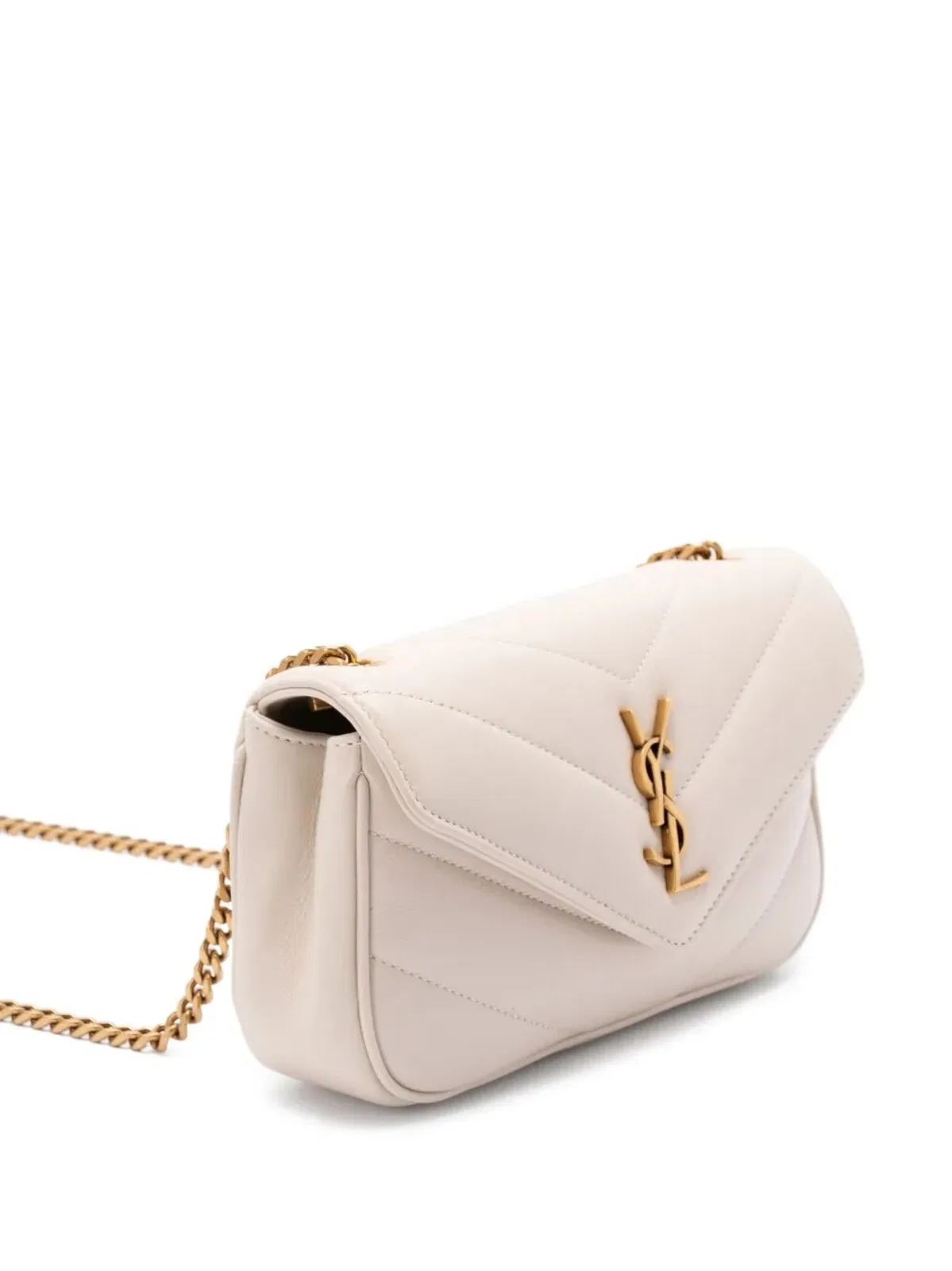 Saint Laurent Ivory Leather Mini Loulou Crossbody Bag