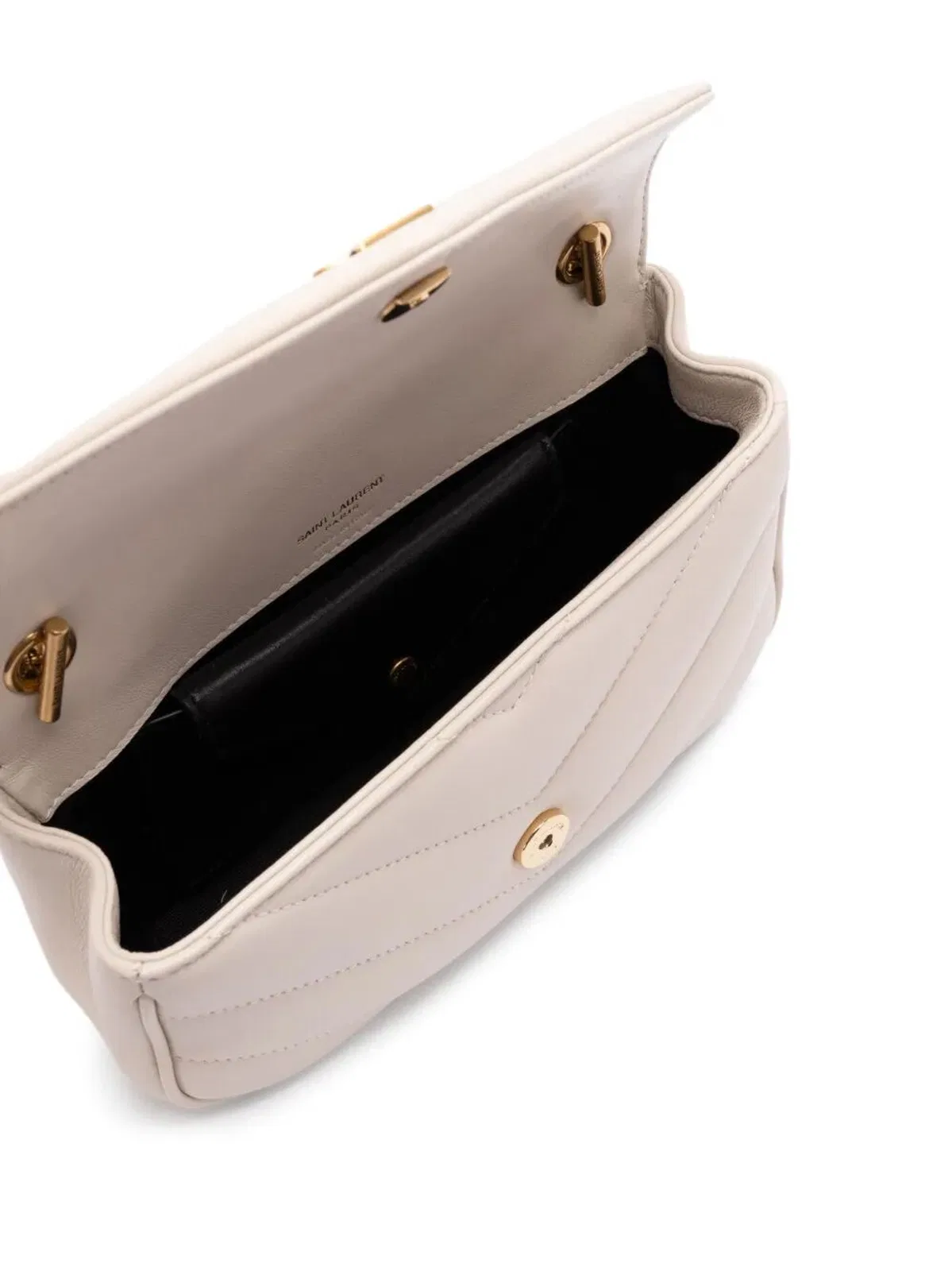 Saint Laurent Ivory Leather Mini Loulou Crossbody Bag