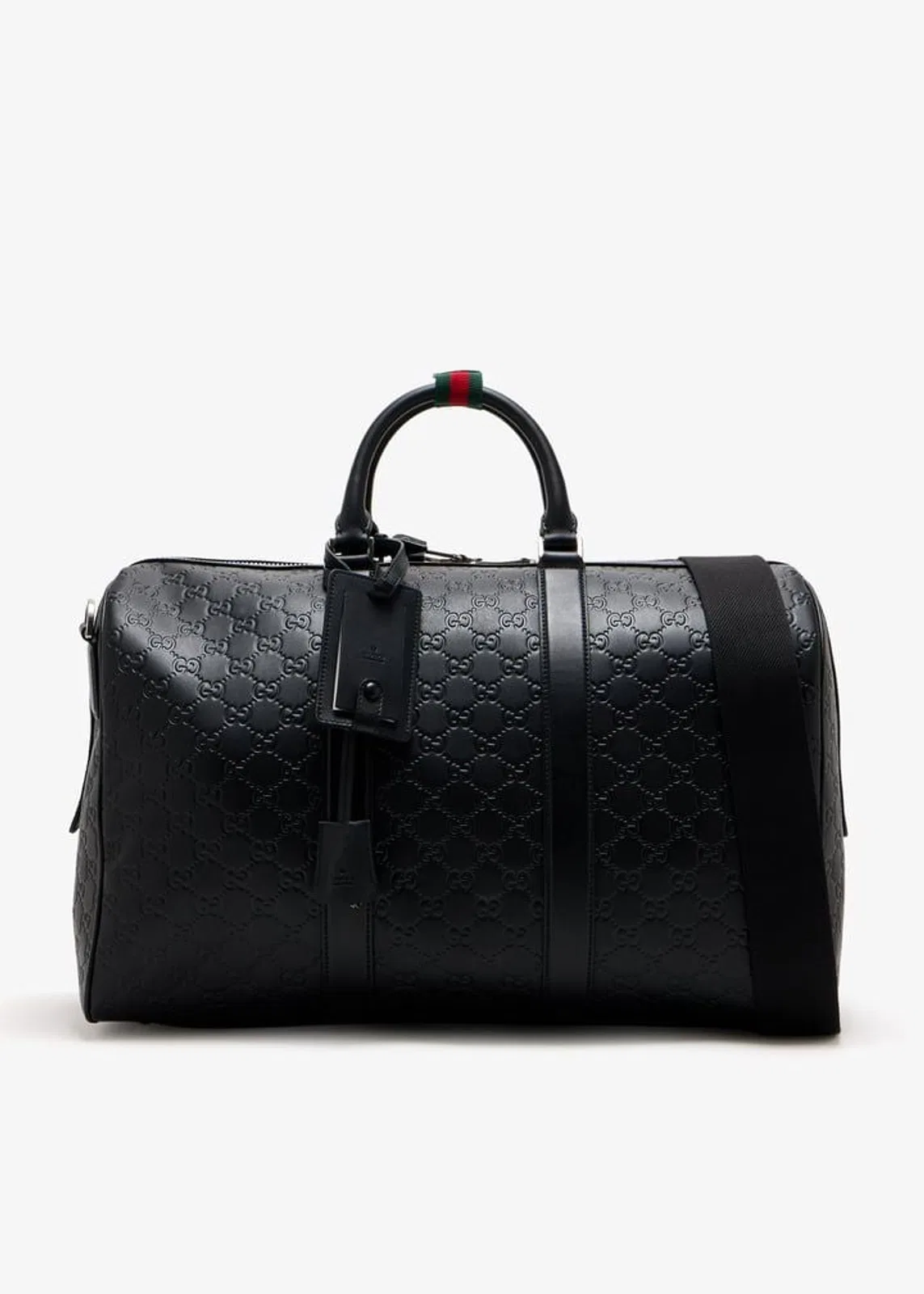 Gucci Black Leather Emblem Travel Bag