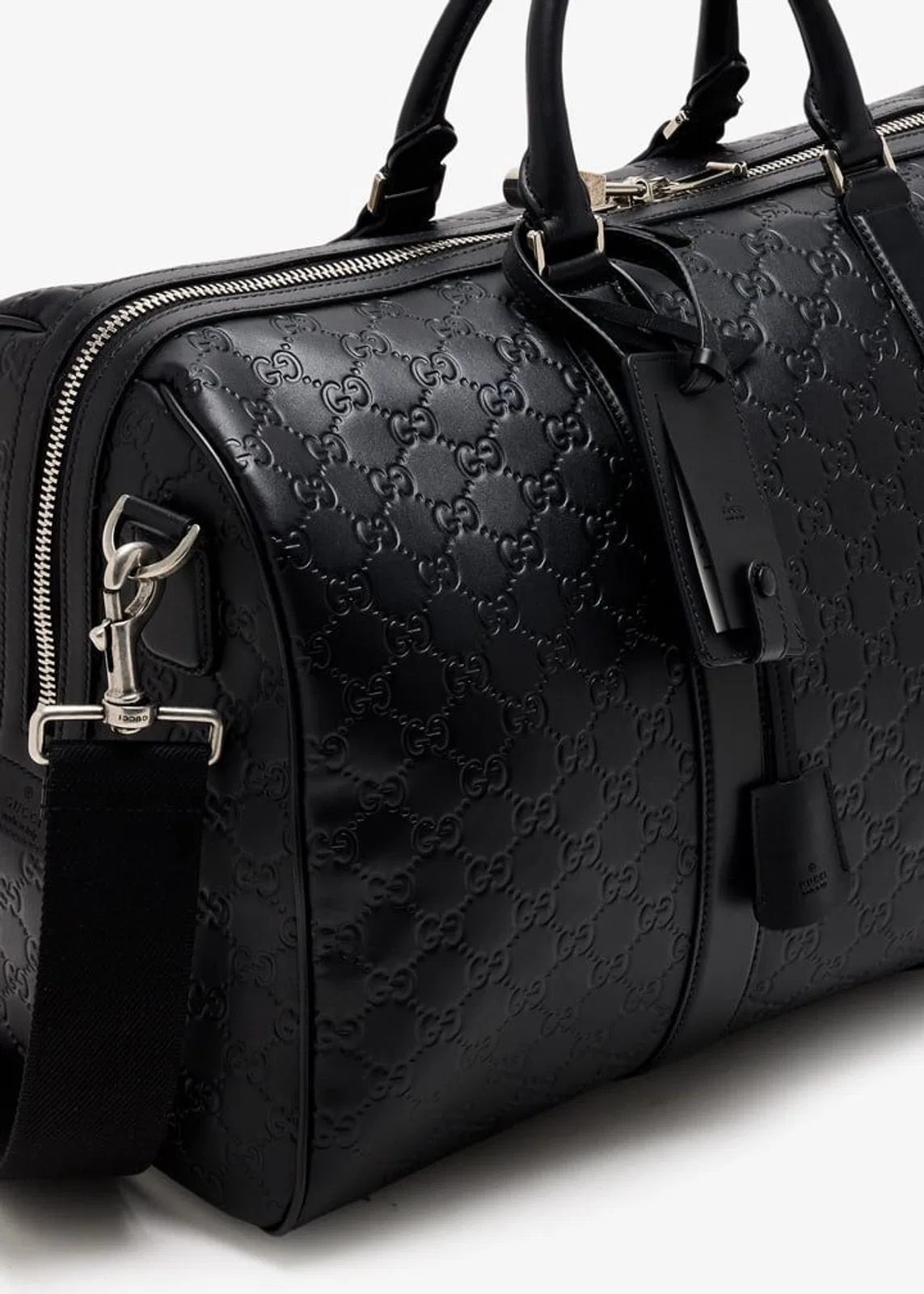 Gucci Black Leather Emblem Travel Bag