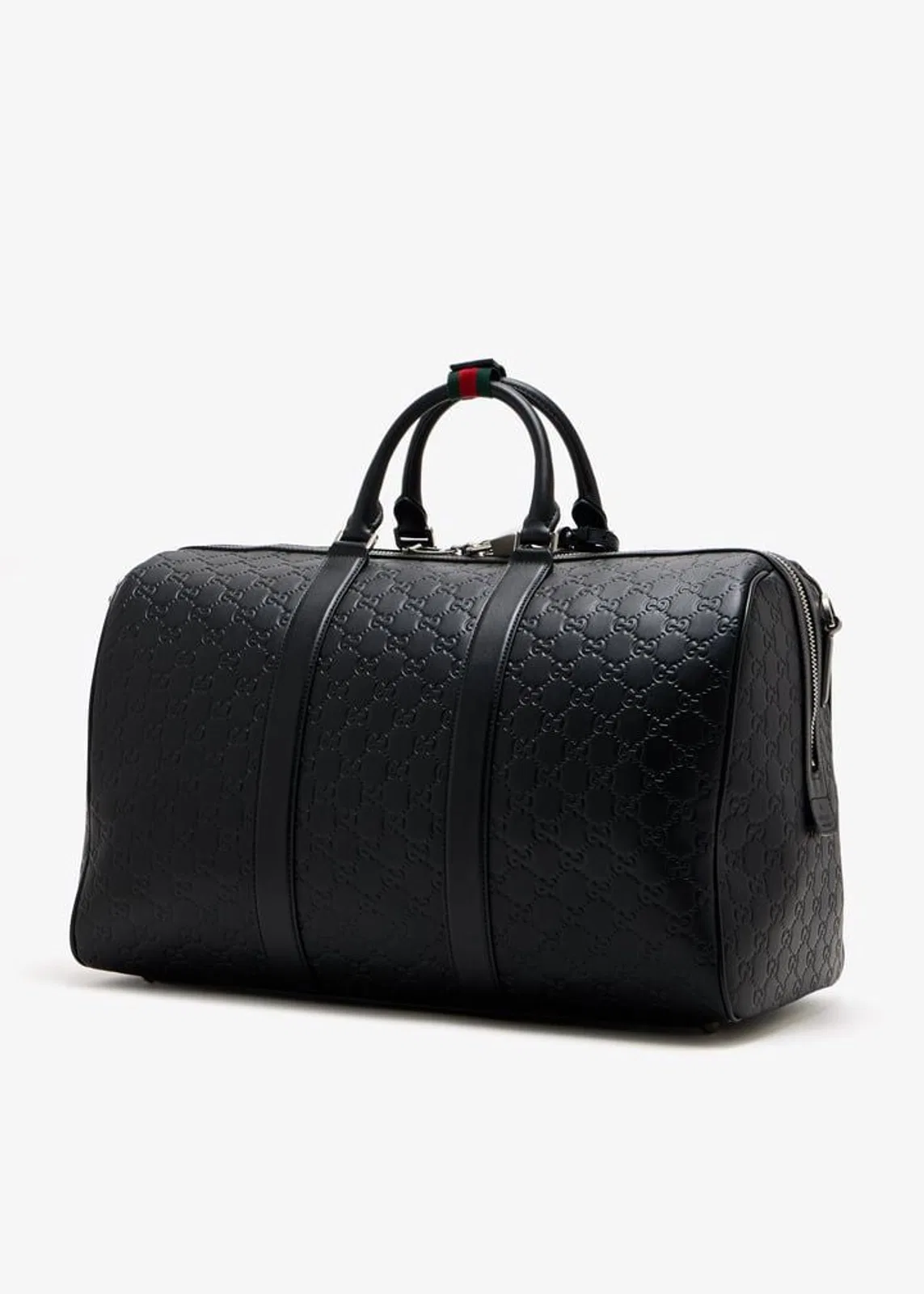 Gucci Black Leather Emblem Travel Bag