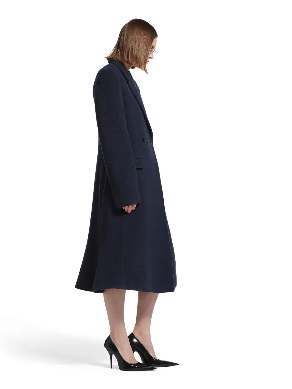 Balenciaga Godet Brushed Wool Midi Coat
