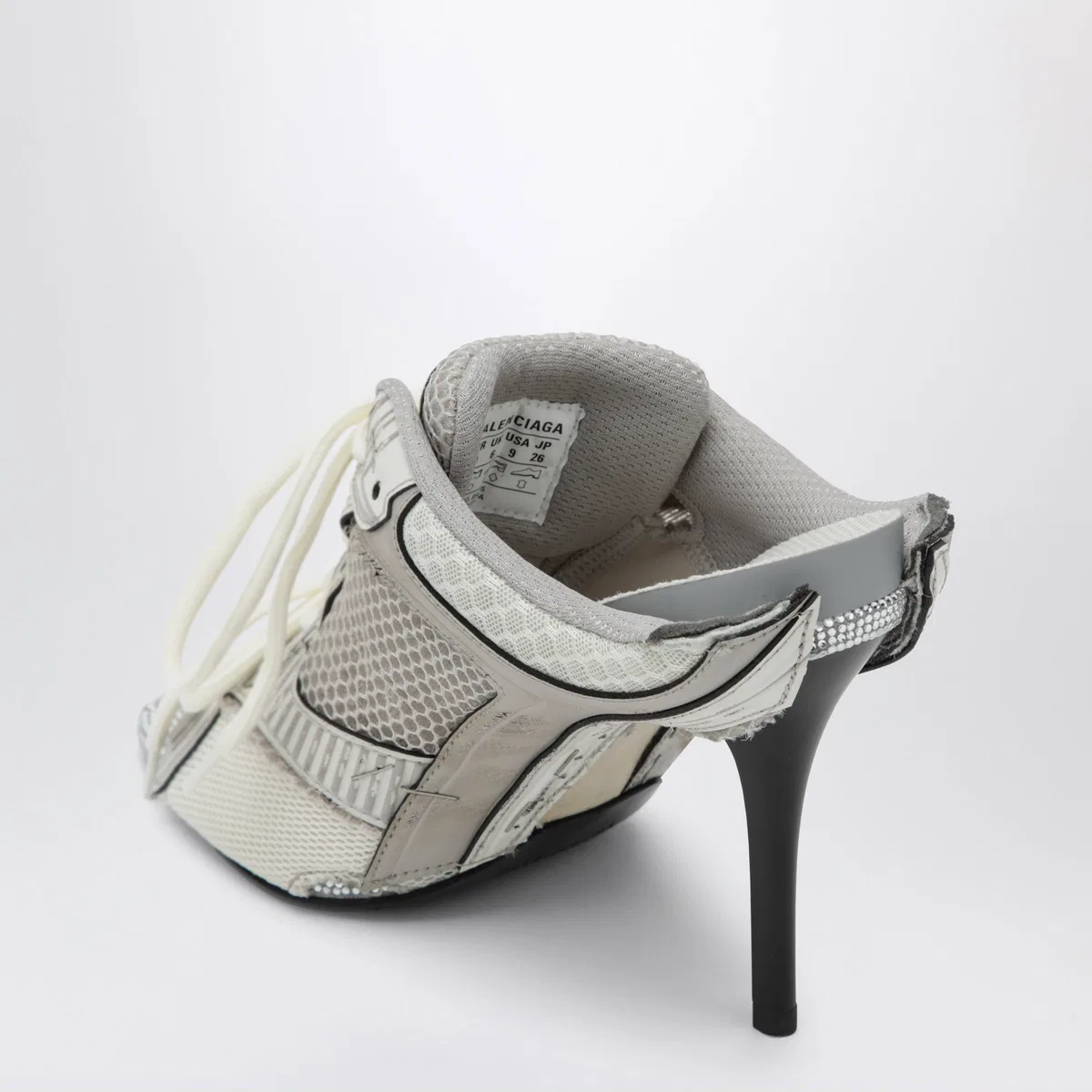 Balenciaga Stapler Grey Heeled Sandals With Distres