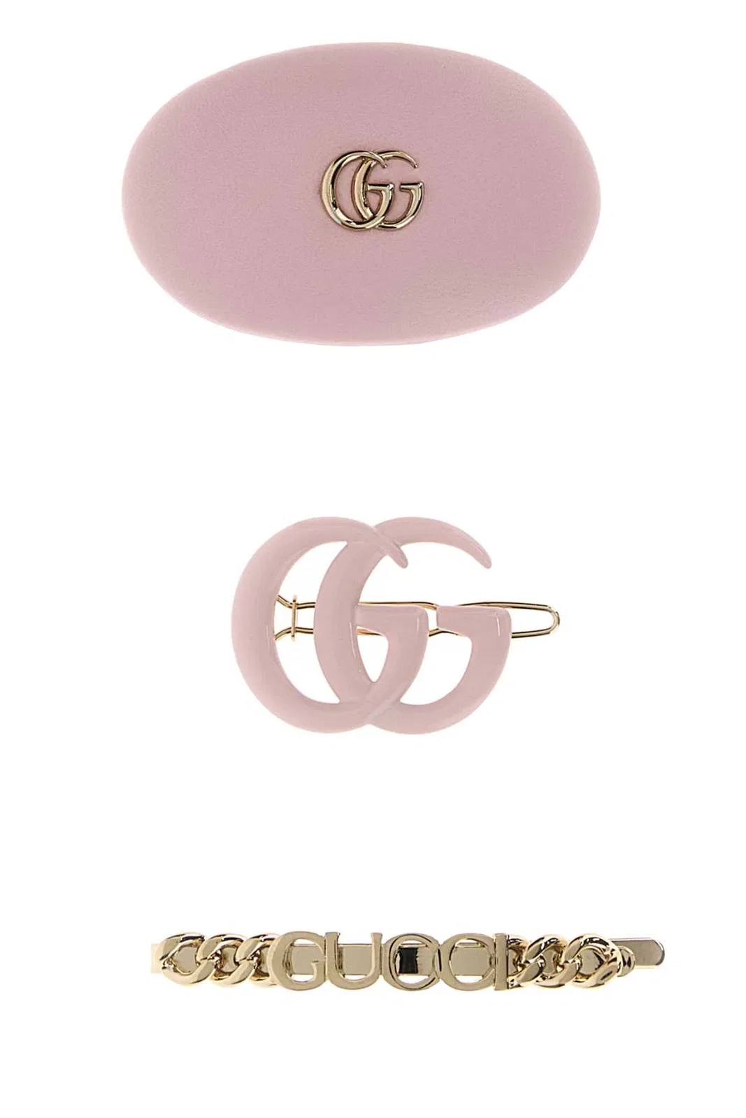 Gucci Two-Tone Leather And Metal Hair Clips Se