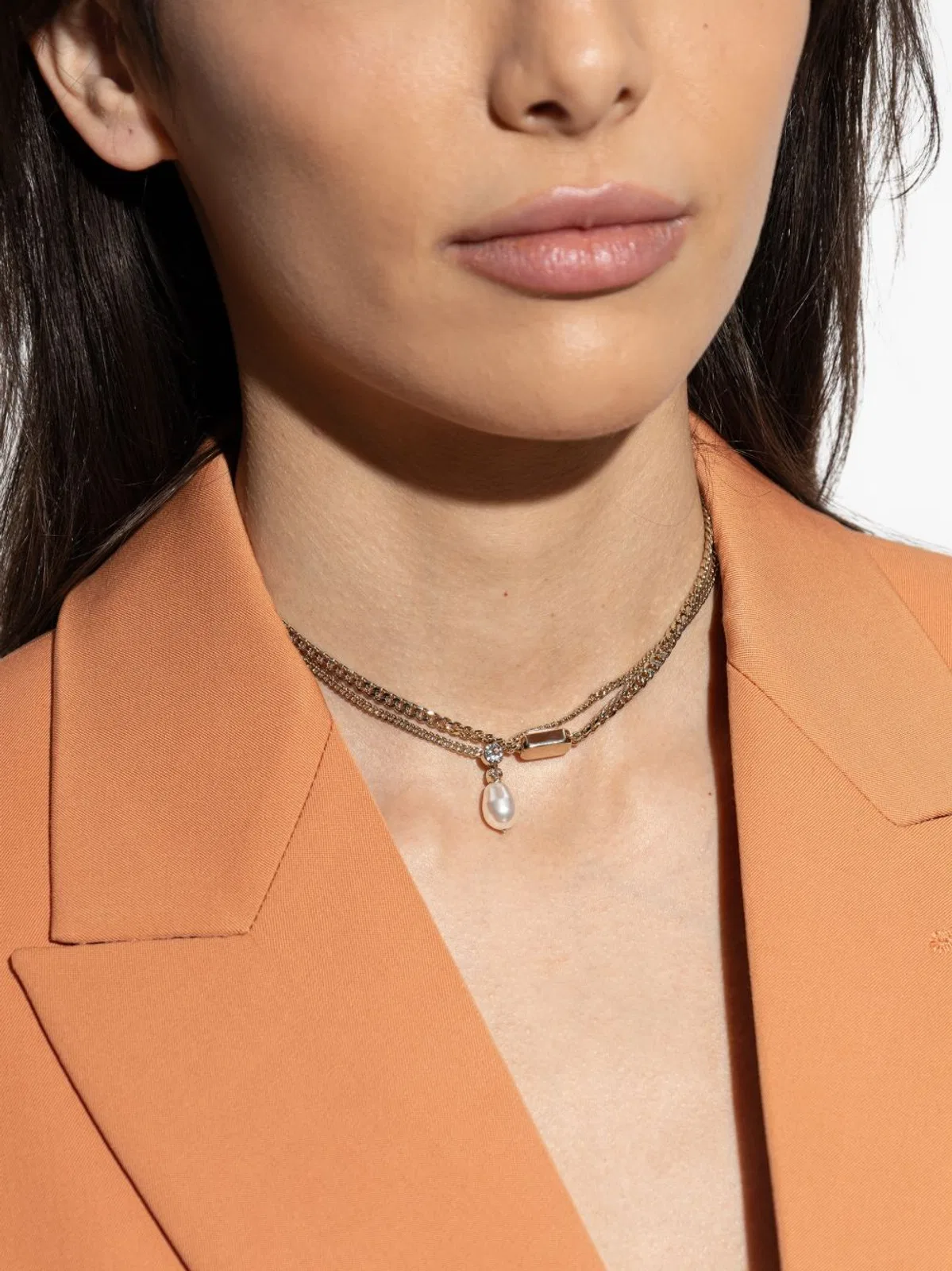 Alexander Mcqueen Gold Tone Chain Drop Pendant Necklace