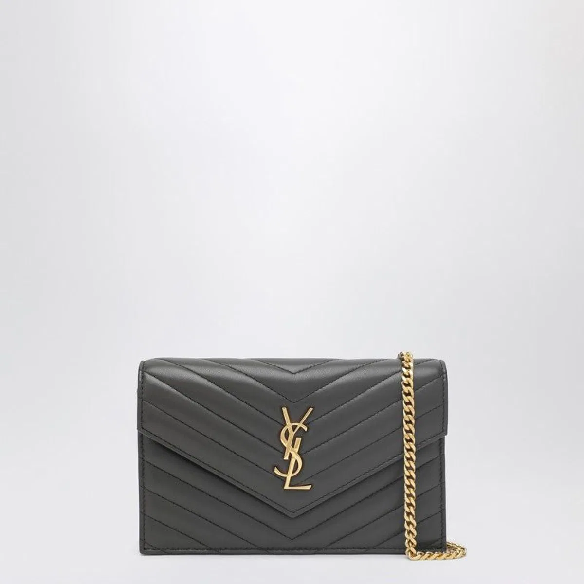 Saint Laurent Cassandre Envelope Chain Wallet In Grey 