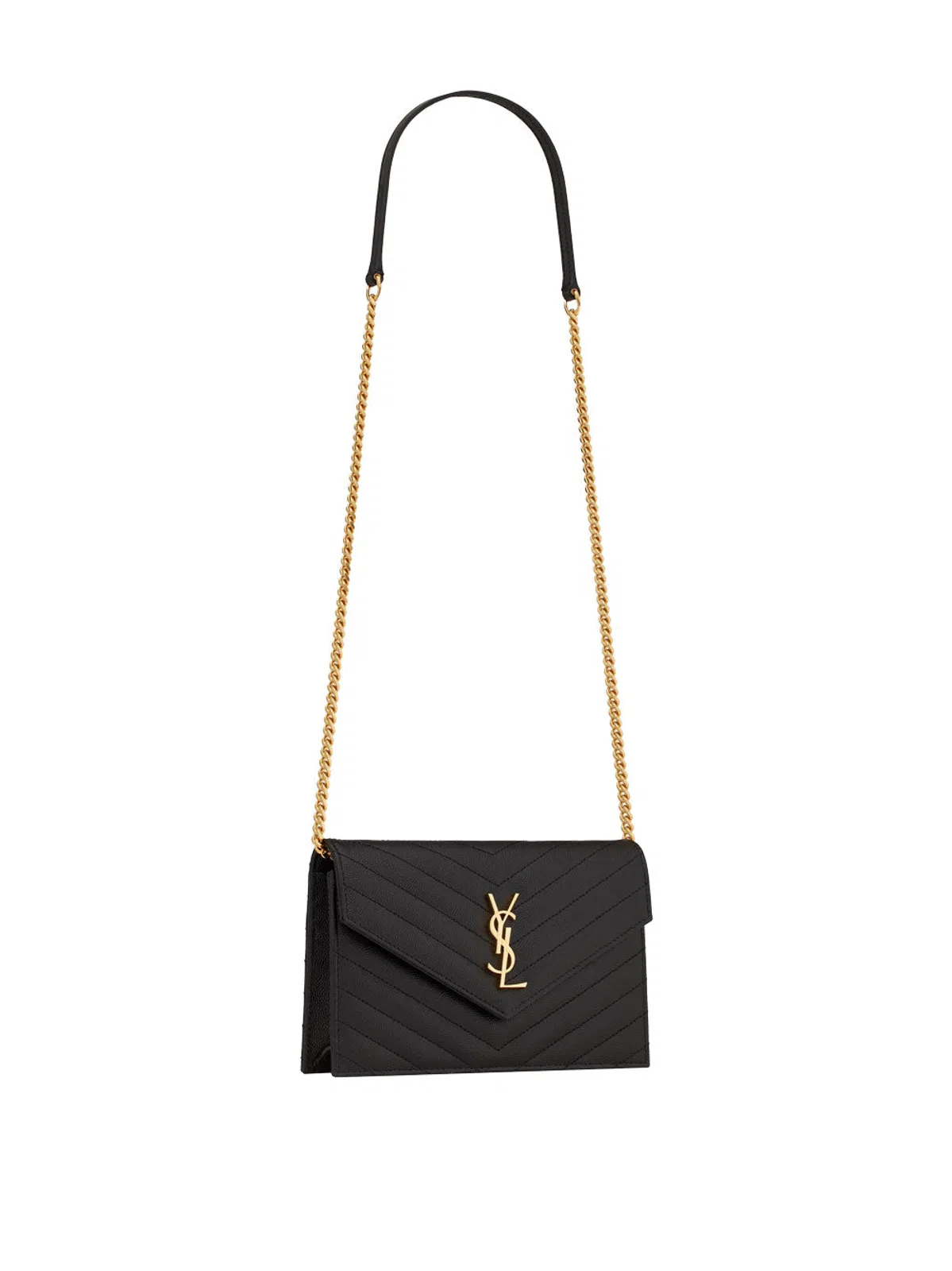 Saint Laurent Cassandre Envelope Chain Wallet In Grain