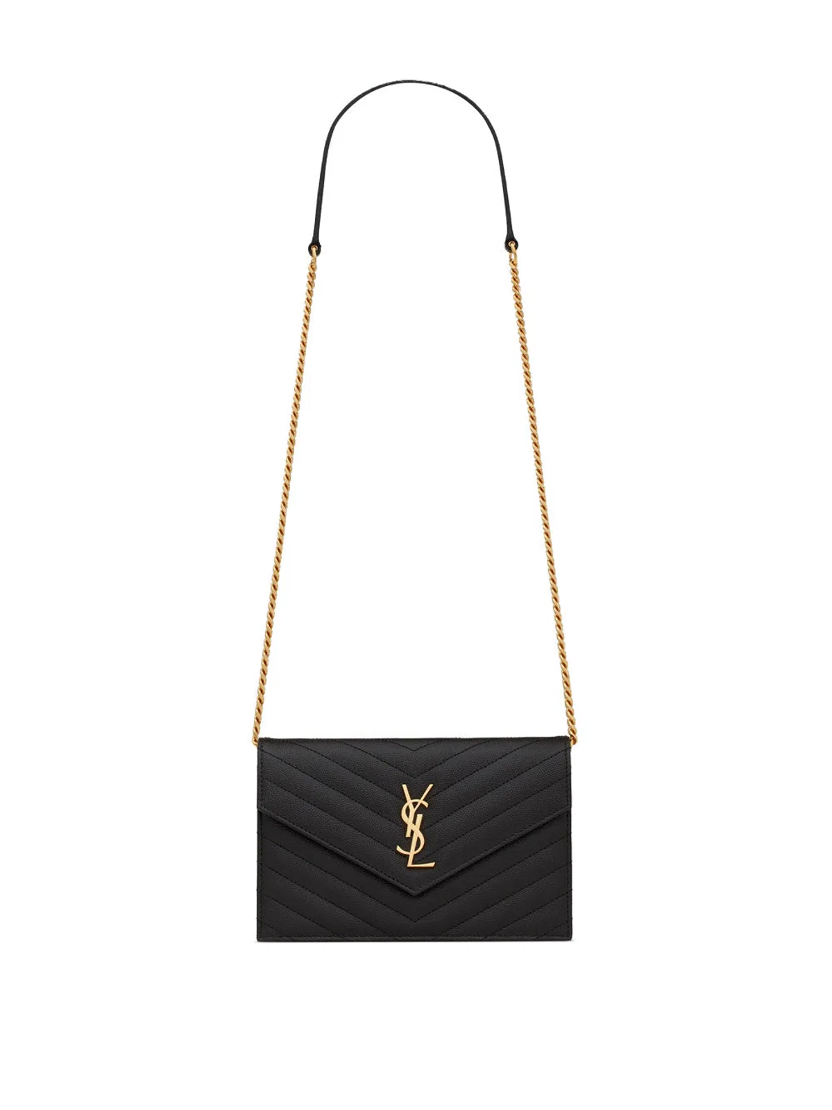 Saint Laurent Cassandre Envelope Chain Wallet In Grain
