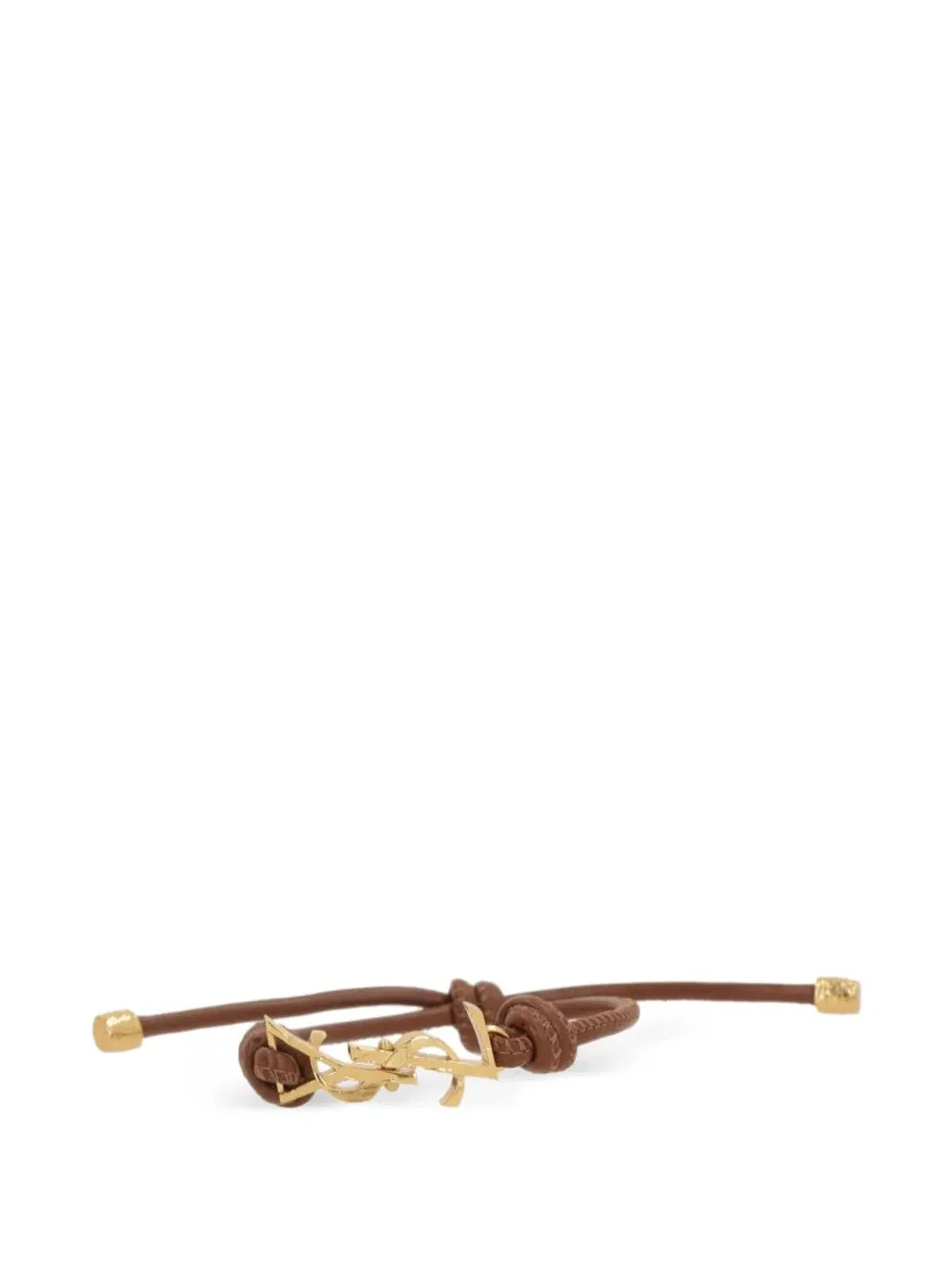 Saint Laurent Brown Leather Cassandre Bracelet