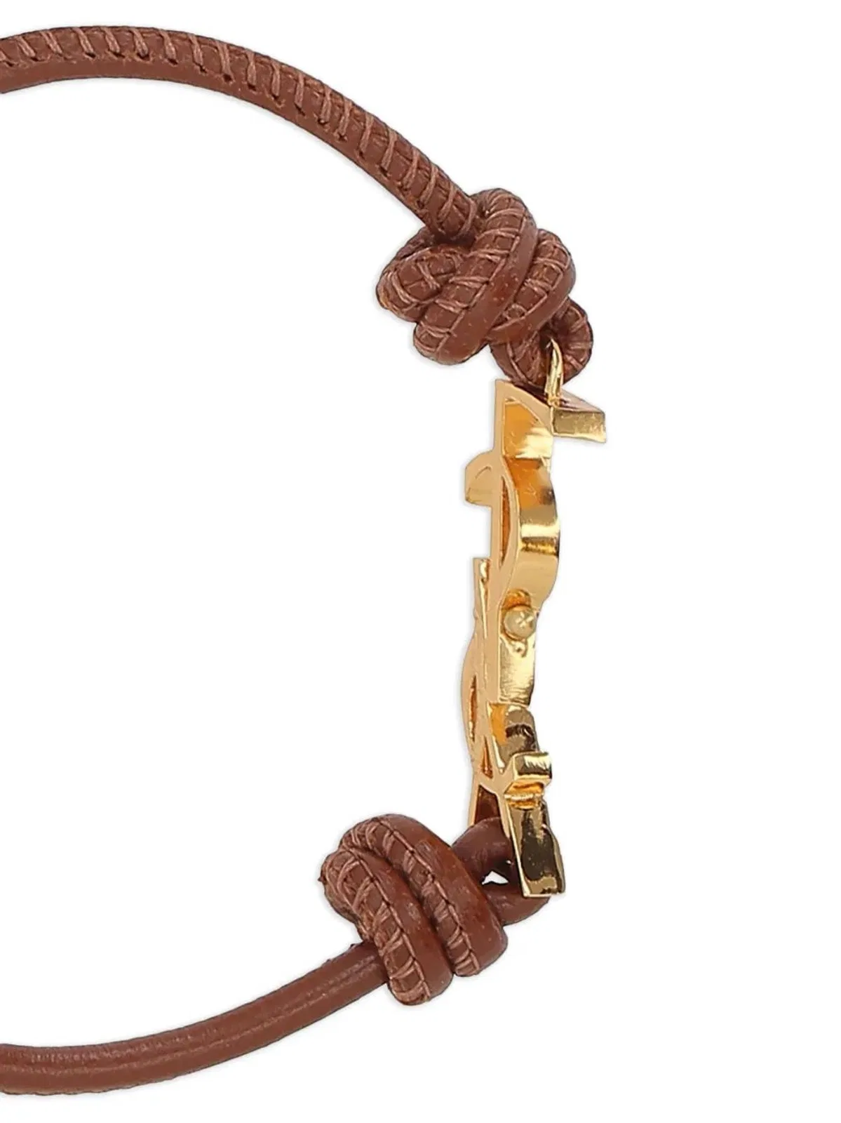 Saint Laurent Brown Leather Cassandre Bracelet