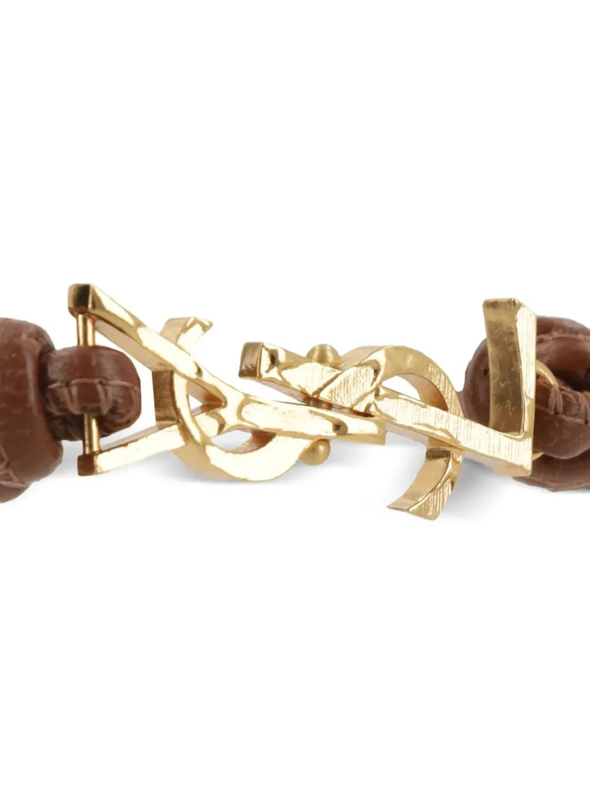 Saint Laurent Brown Leather Cassandre Bracelet