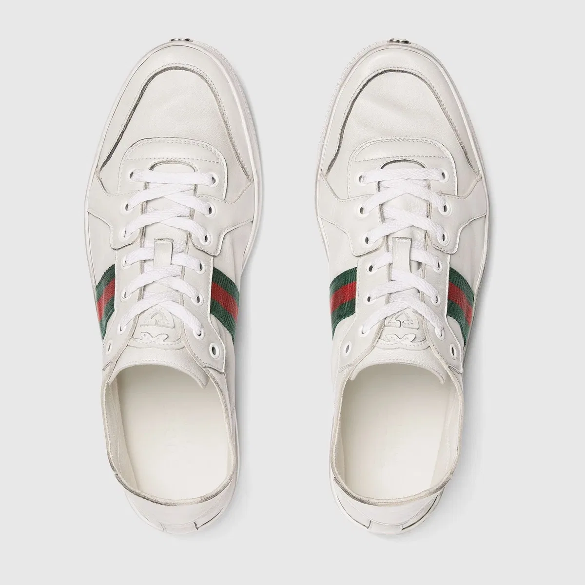 Gucci White Leather Stretch Sneakers