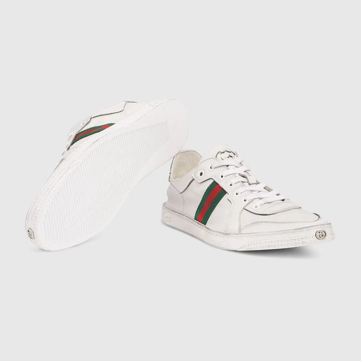 Gucci White Leather Stretch Sneakers