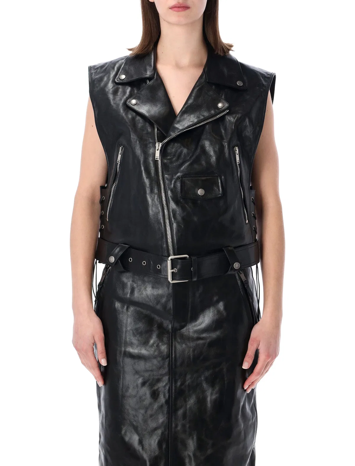 Saint Laurent Leather Biker Vest With Belt