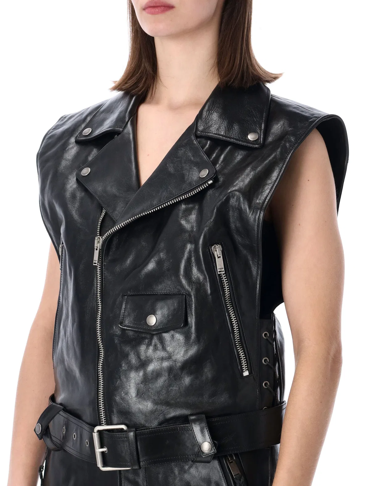 Saint Laurent Leather Biker Vest With Belt