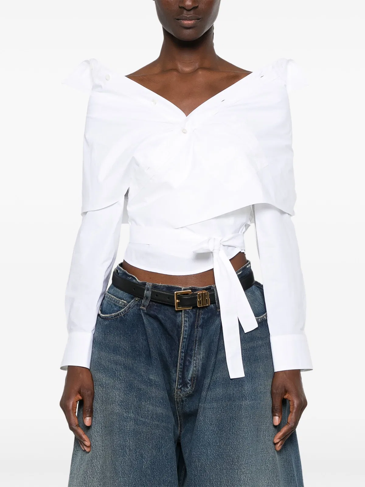 Balenciaga Off-Shoulder Wrap-Style Blouse