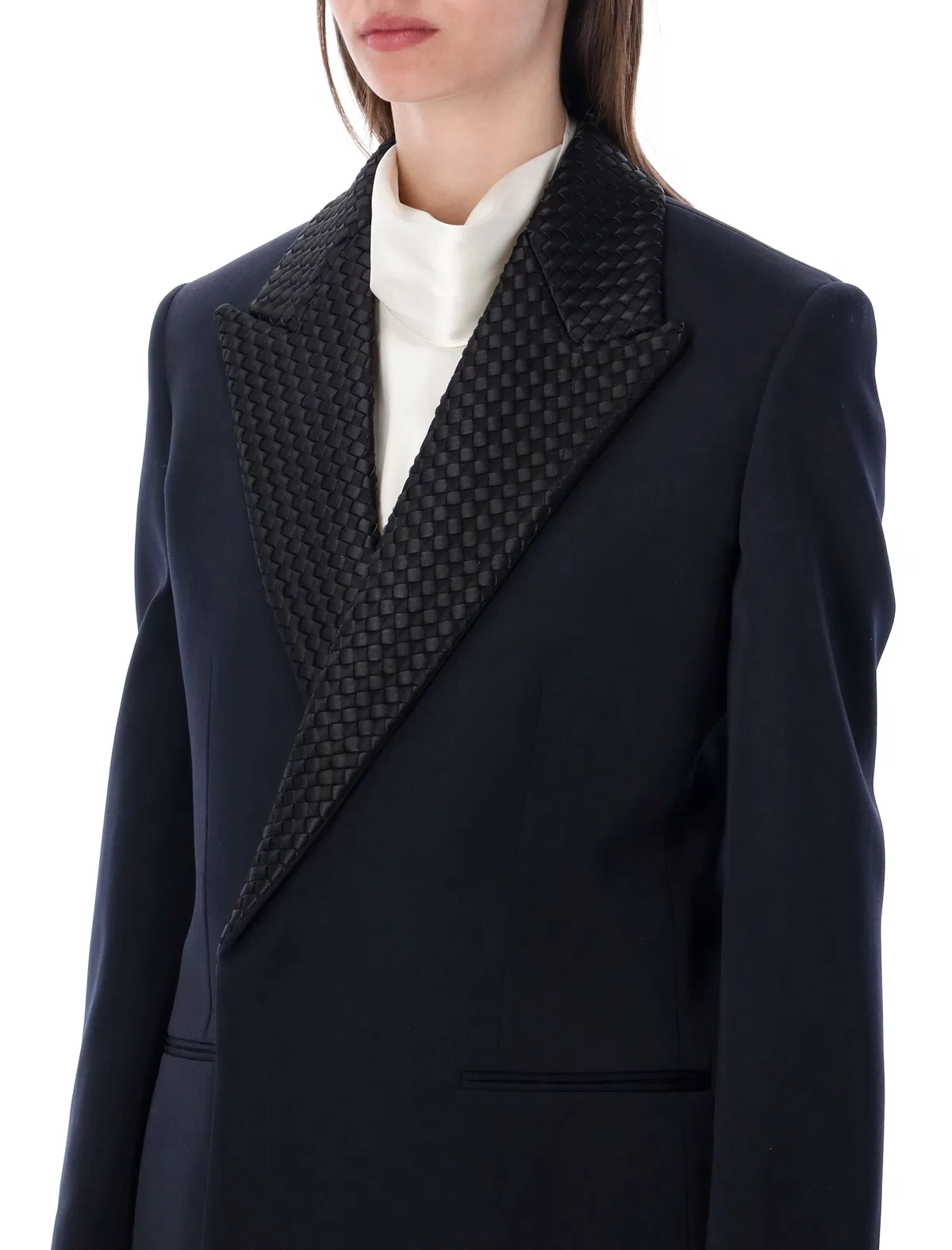 Bottega Veneta Midnight Blue Wool Intrecciato Collar Tu