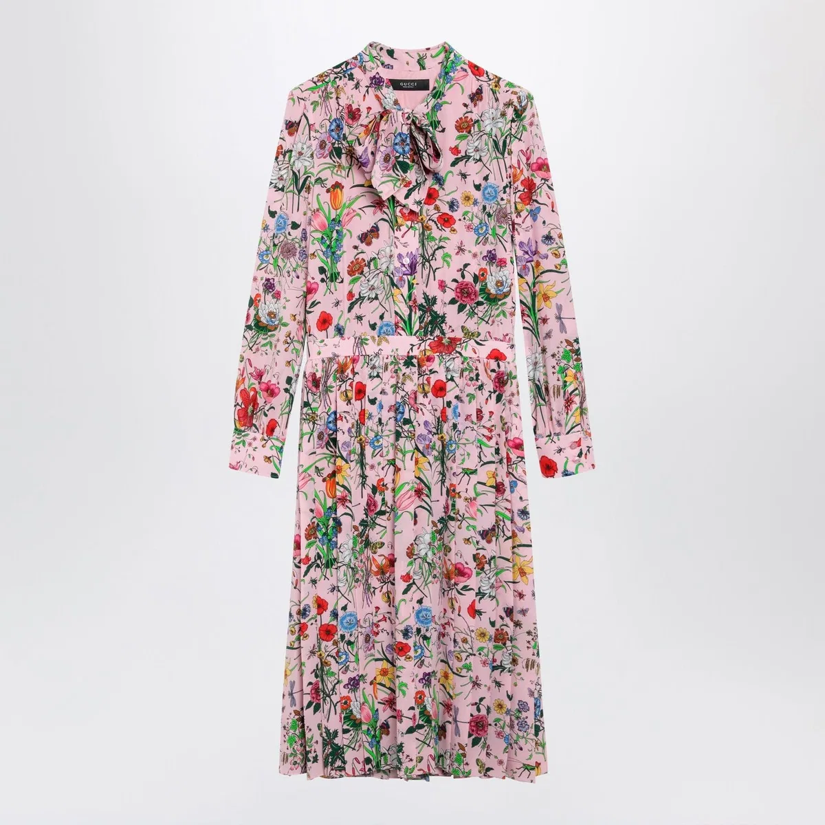 Gucci Flora Print Silk Shirt Dress In Pink Mul