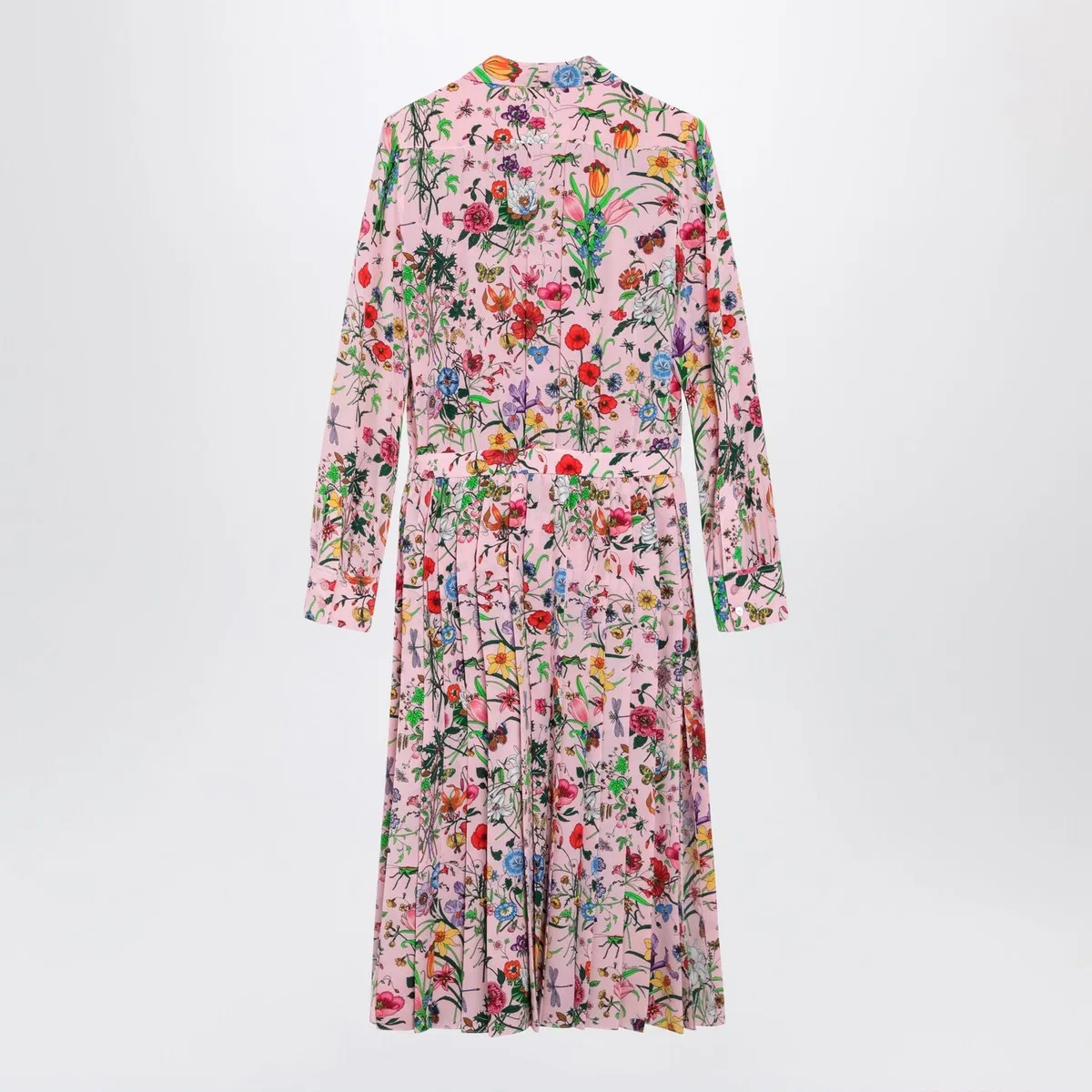Gucci Flora Print Silk Shirt Dress In Pink Mul