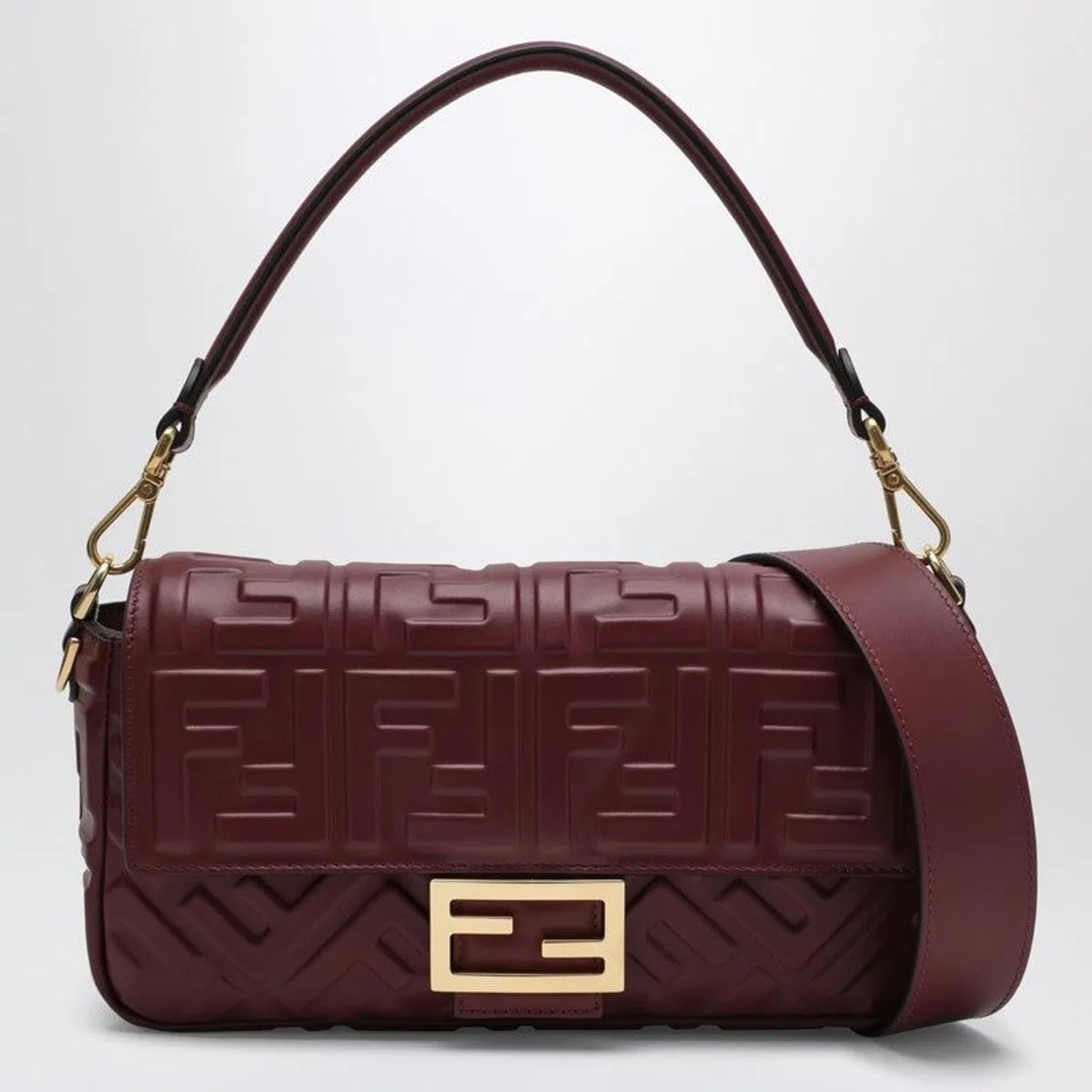 Fendi Mykonos Baguette, Burgundy With Golden D
