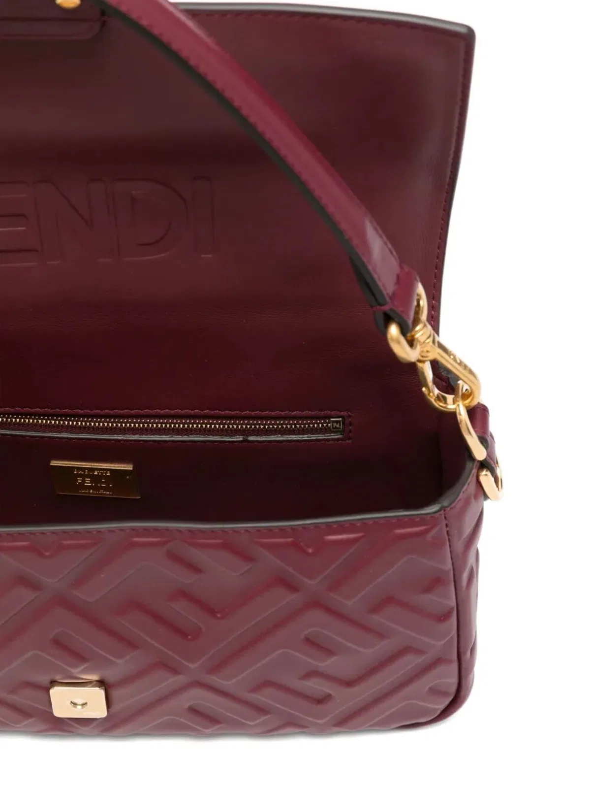 Fendi Mykonos Baguette, Burgundy With Golden D