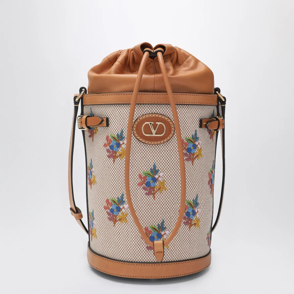 Valentino Garavani Canvas Bucket Bag With Floral Embroidery