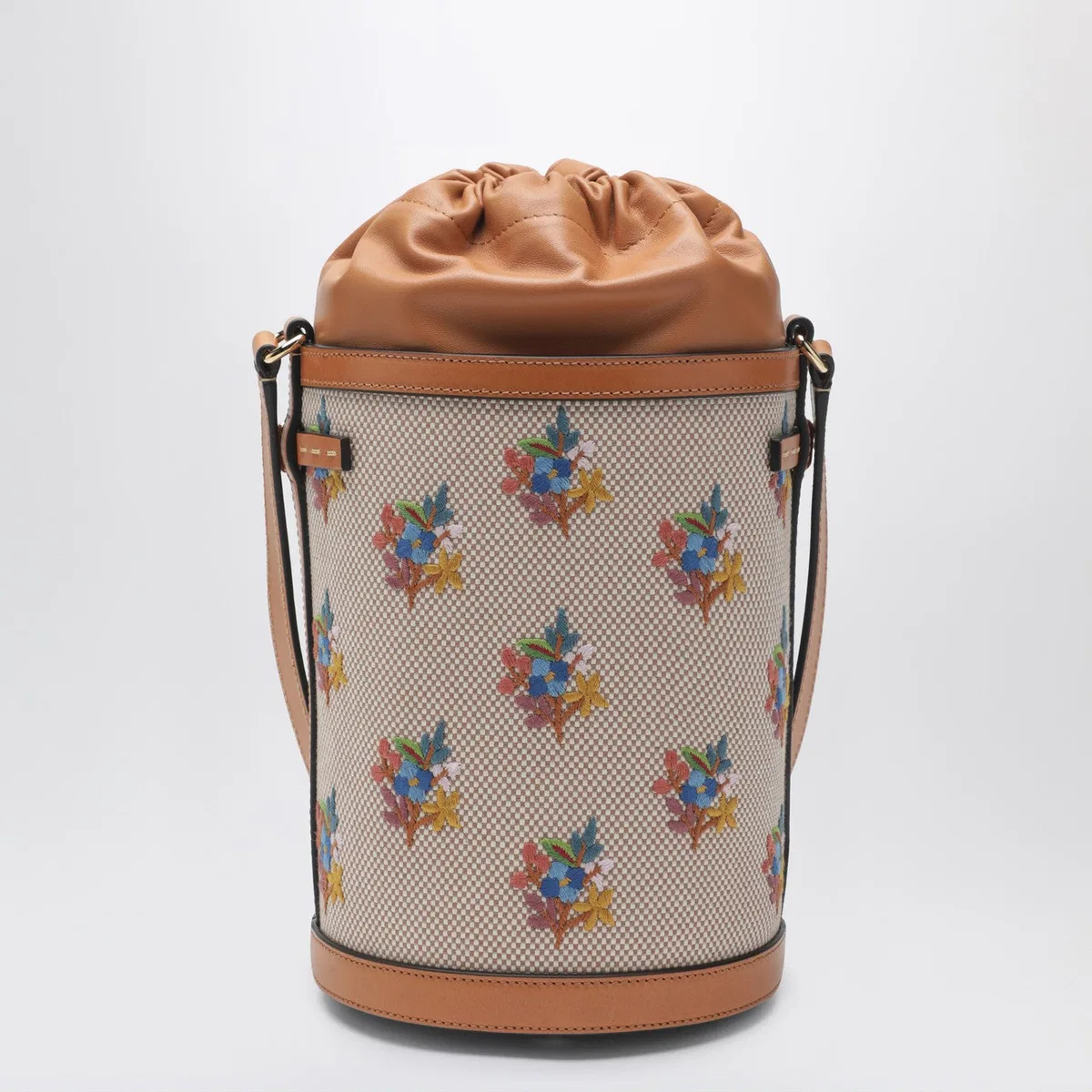 Valentino Garavani Canvas Bucket Bag With Floral Embroidery