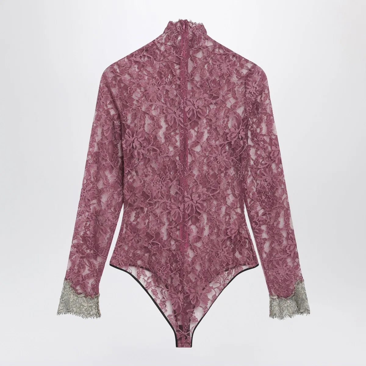 Valentino Burgundy Lace Bodysuit With Contrasting 