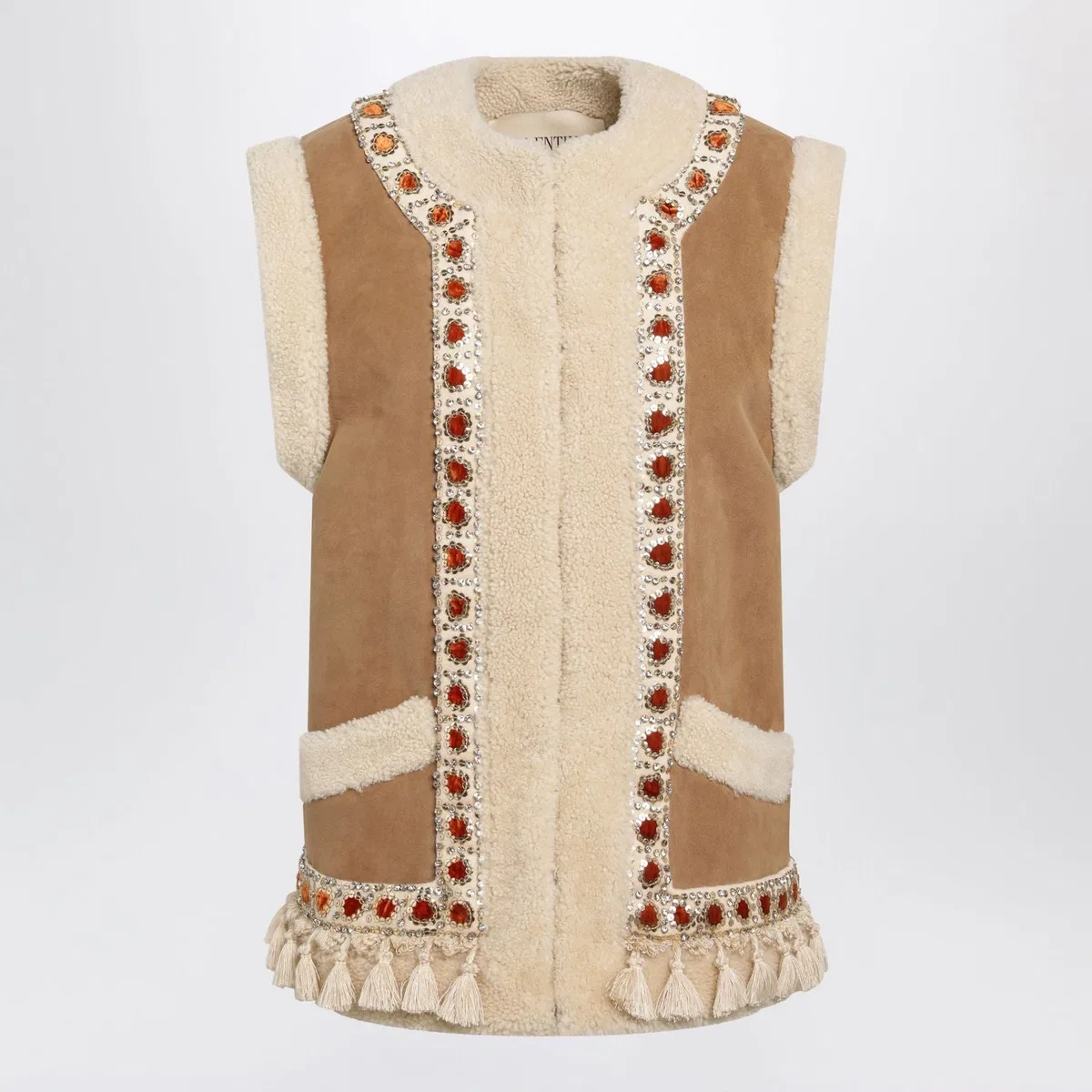 Valentino Garavani Camel Shearling And Suede Vest