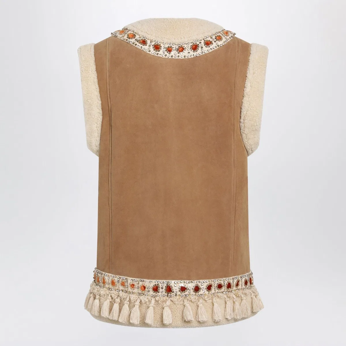 Valentino Garavani Camel Shearling And Suede Vest