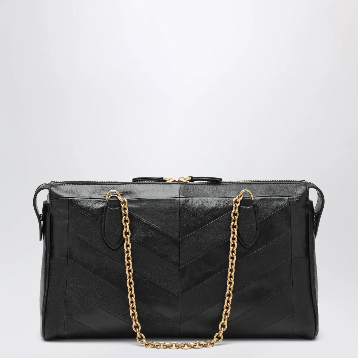 Valentino Garavani Panthea Chevron Bag In Black Leather