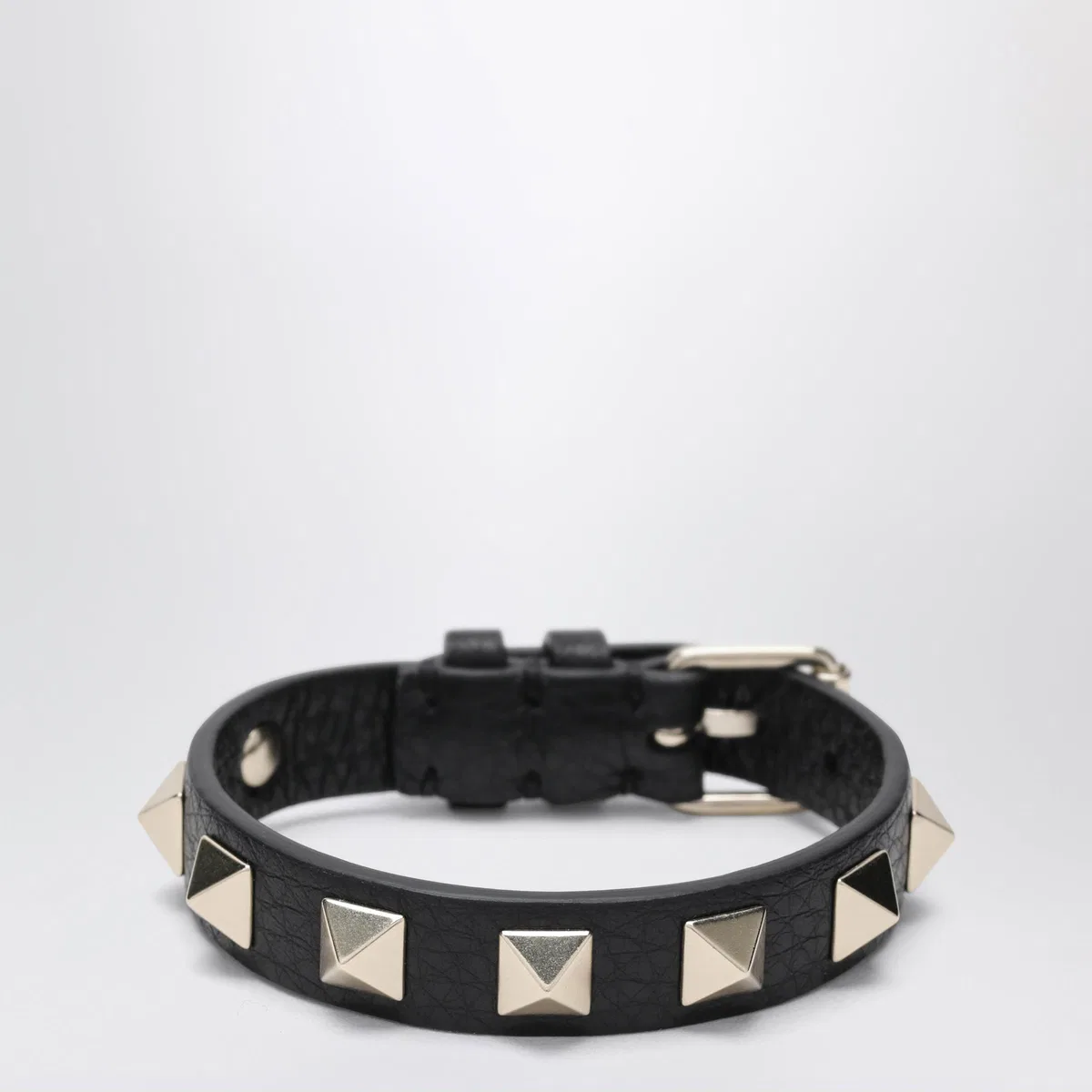 Valentino Garavani Black Leather Rockstud Bracelet With Gol