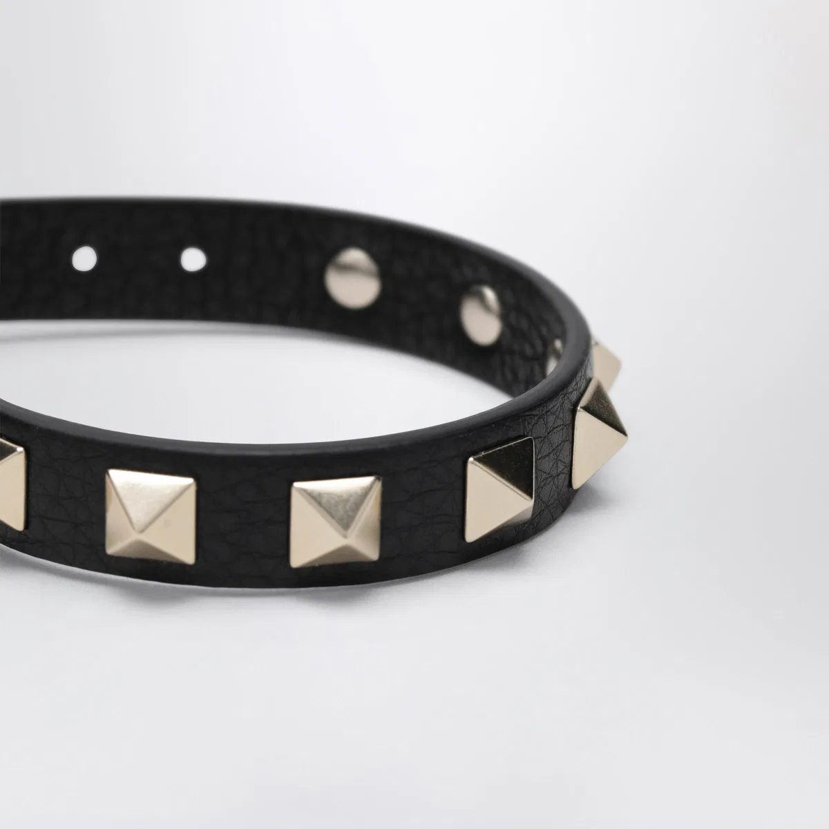 Valentino Garavani Black Leather Rockstud Bracelet With Gol